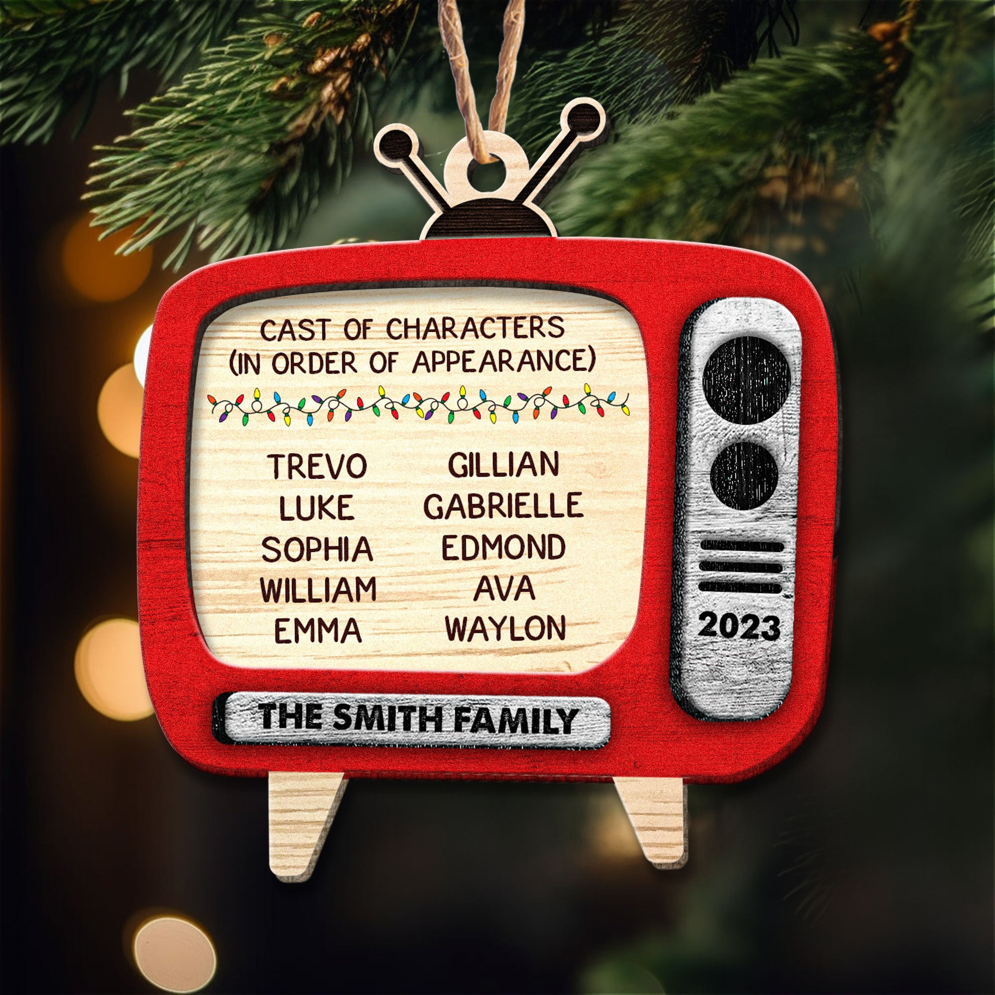 Retro TV Family Christmas Movies Funny - Personalized Wooden Ornament