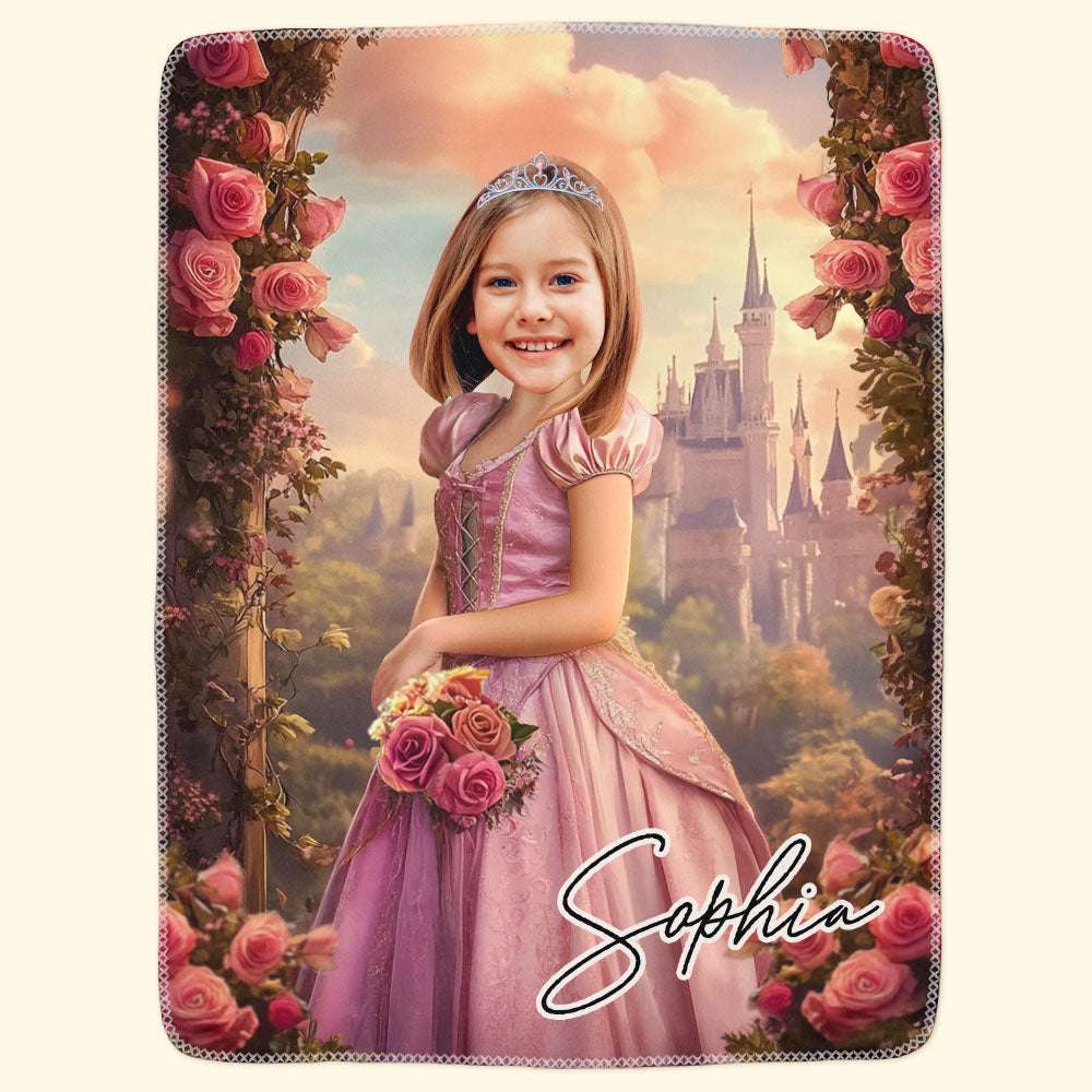 Rose Pink Princess - Gifts For Daughter, Little Girls - Custom Face & Name - Personalized Photo Blanket