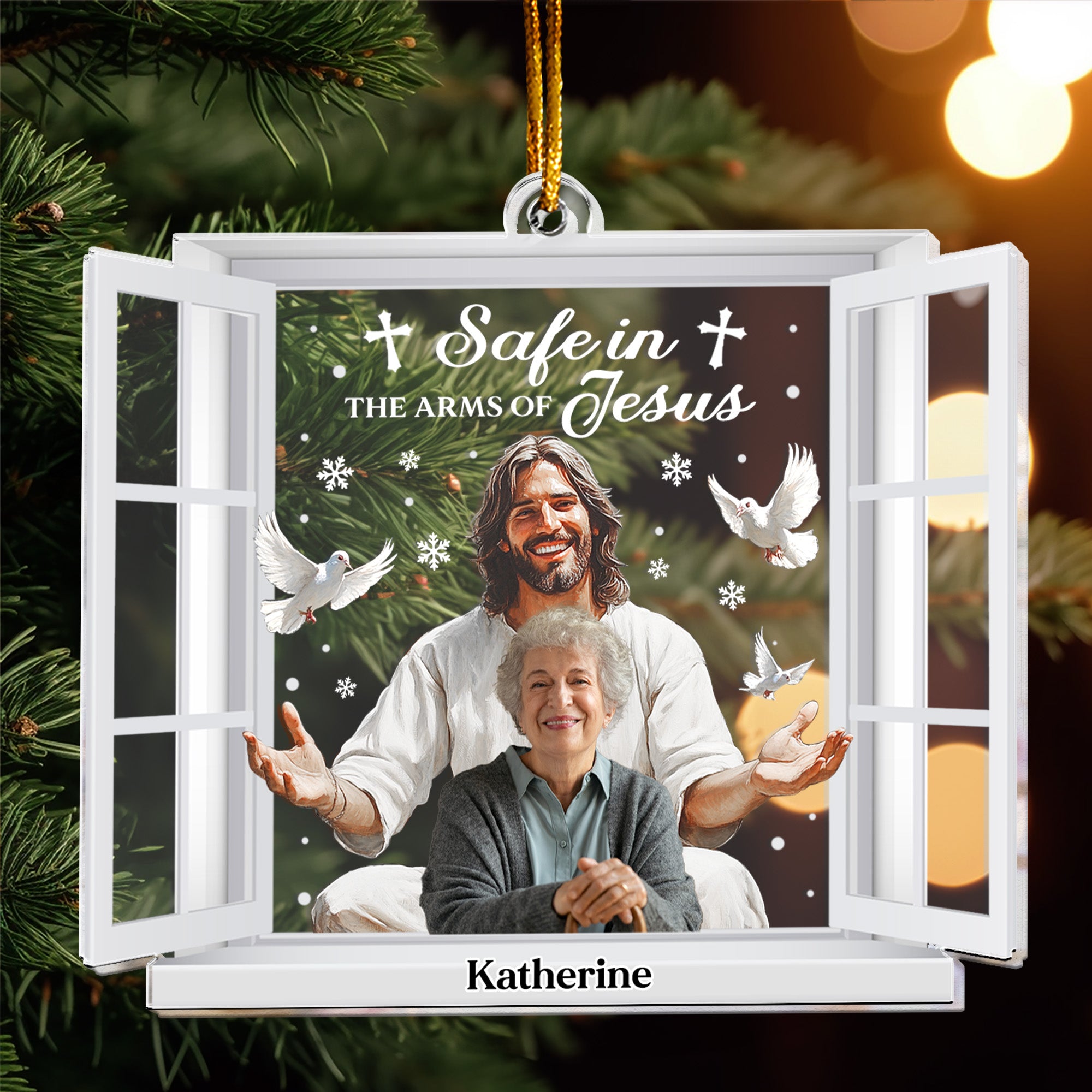 Safe In His Arms Of Jesus - Personalized Acrylic Photo Ornament