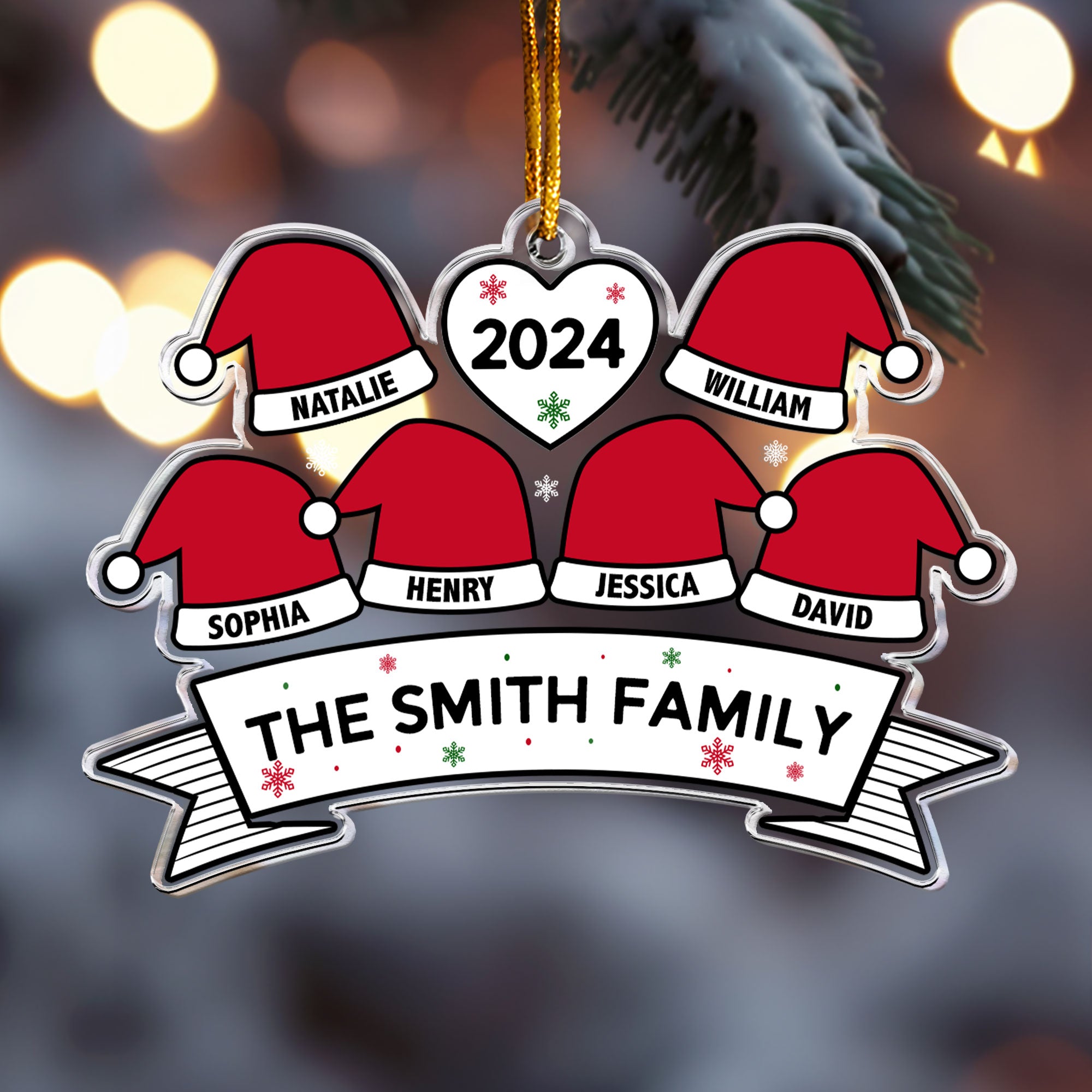 Santa Hat Family - Personalized Acrylic Ornament