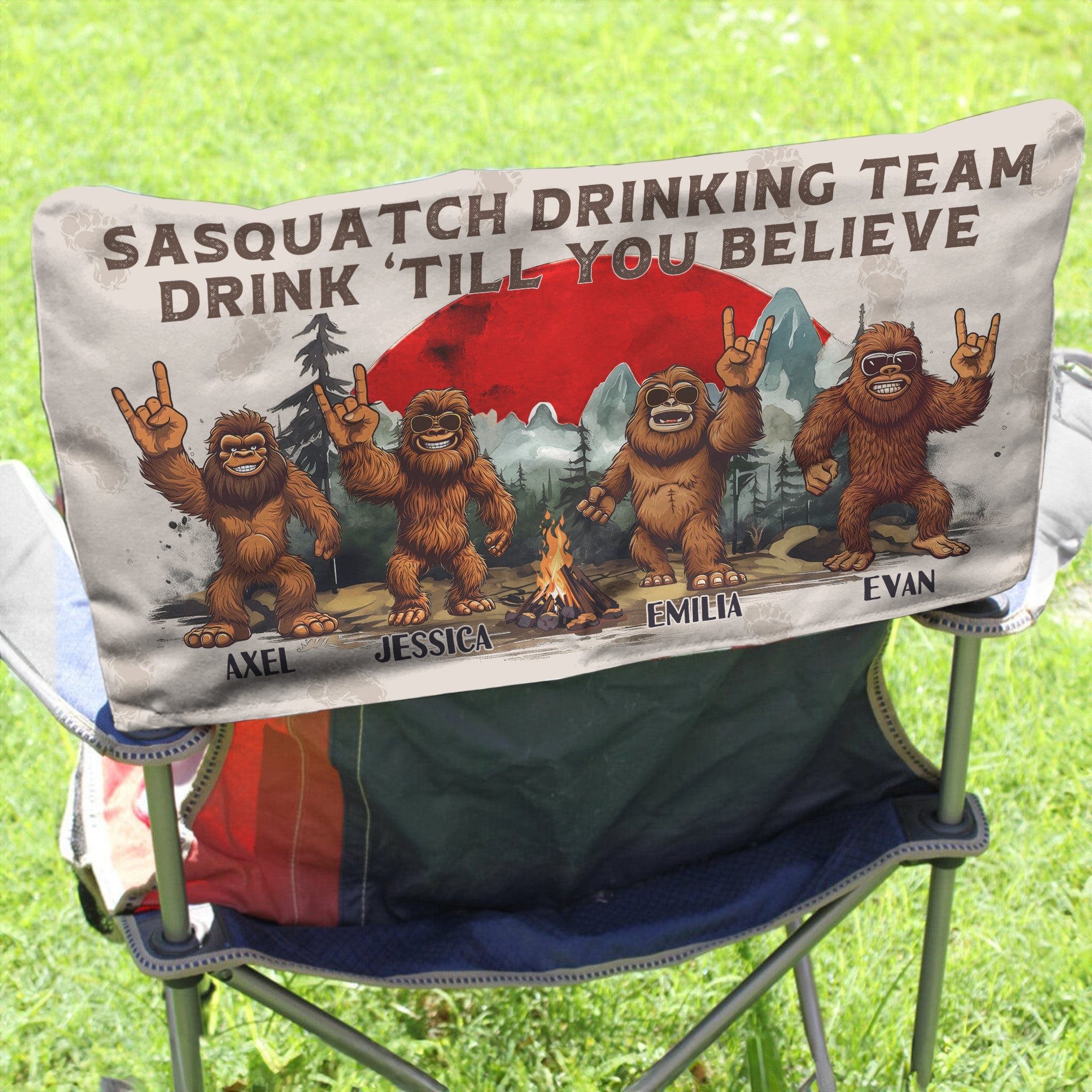 Sasquatch Drinking Team Drink Till You Believe - Personalized Folding Chair Cover