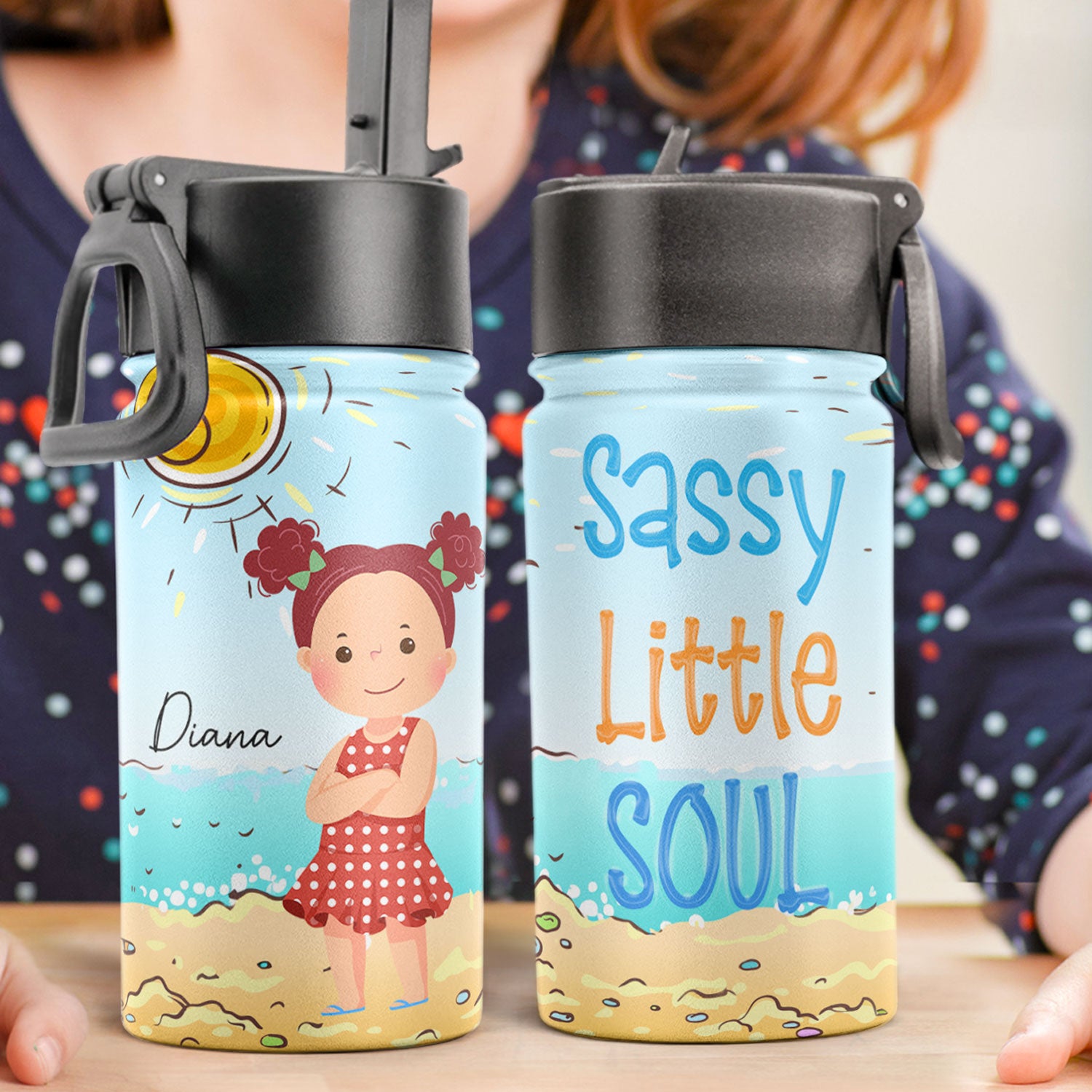 Sassy Little Soul - Personalized Kids Water Bottle With Straw Lid