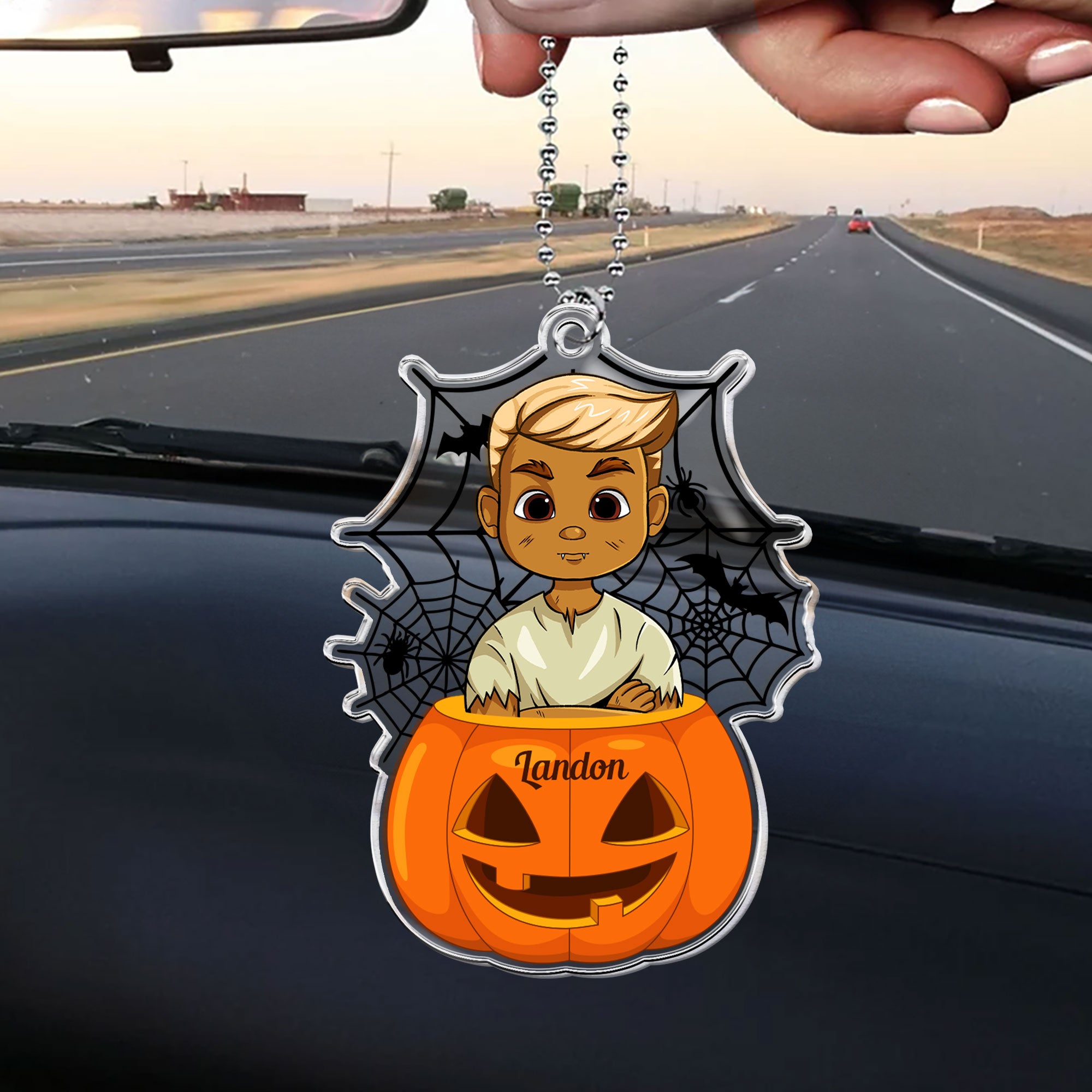 Scary Monster Kid In The Pumpkin Halloween Gift - Personalized Rear View Mirror Accessory