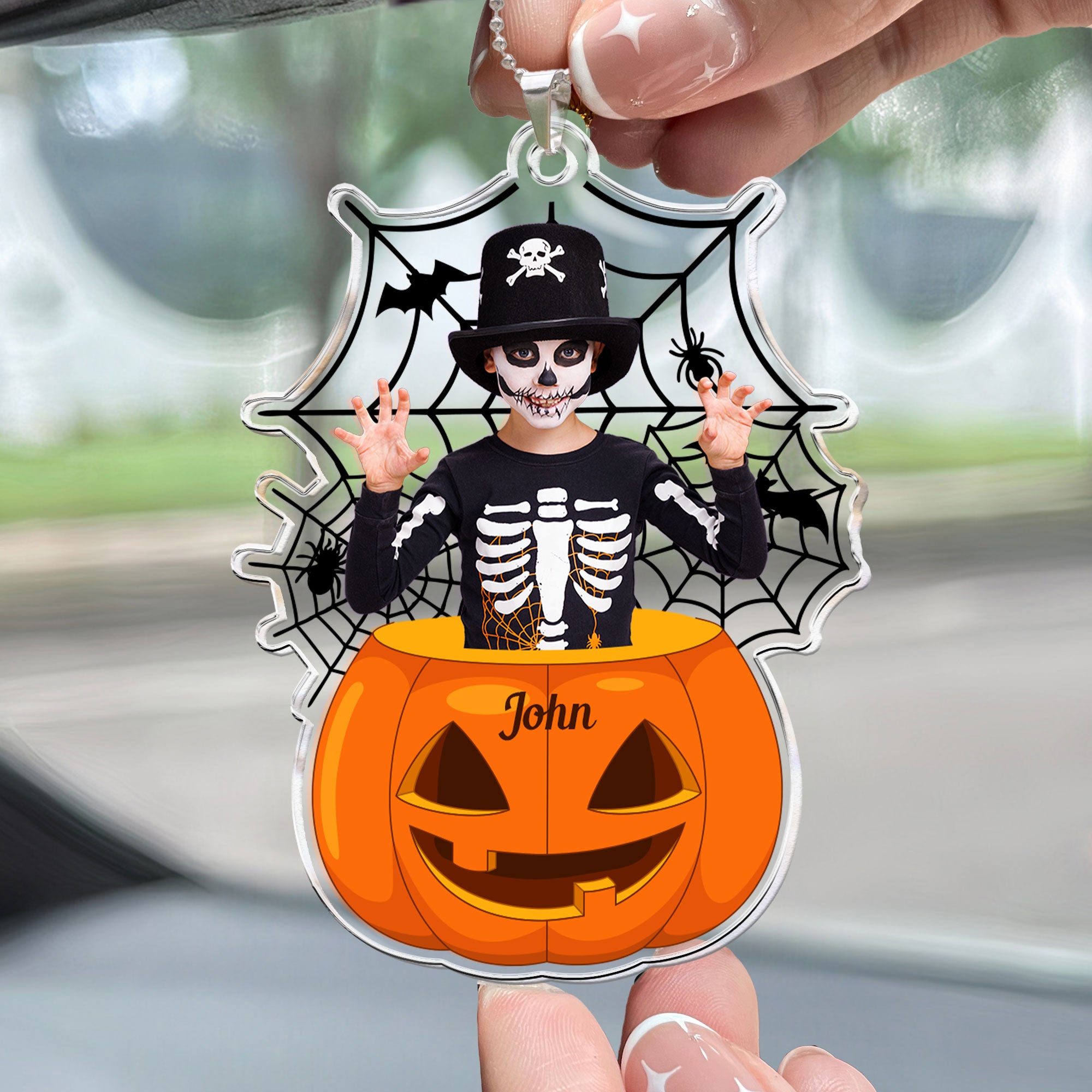 Scary Monster Kid In The Pumpkin Halloween Gift - Personalized Rear View Mirror Accessory