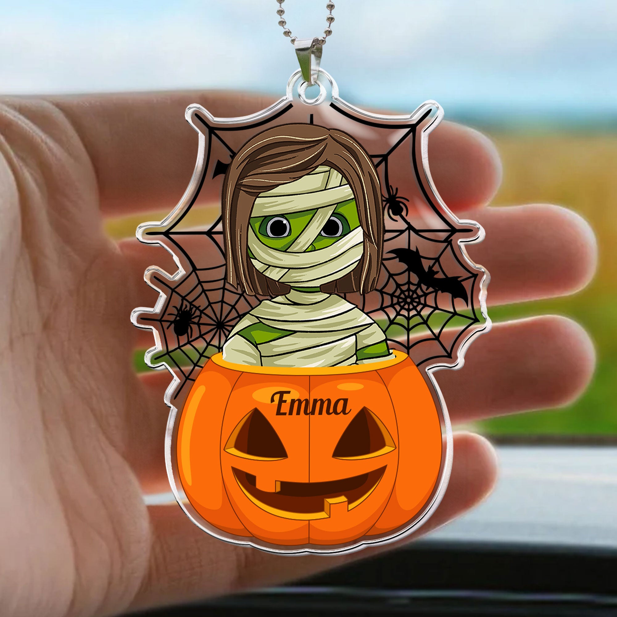 Scary Monster Kid In The Pumpkin Halloween Gift - Personalized Rear View Mirror Accessory