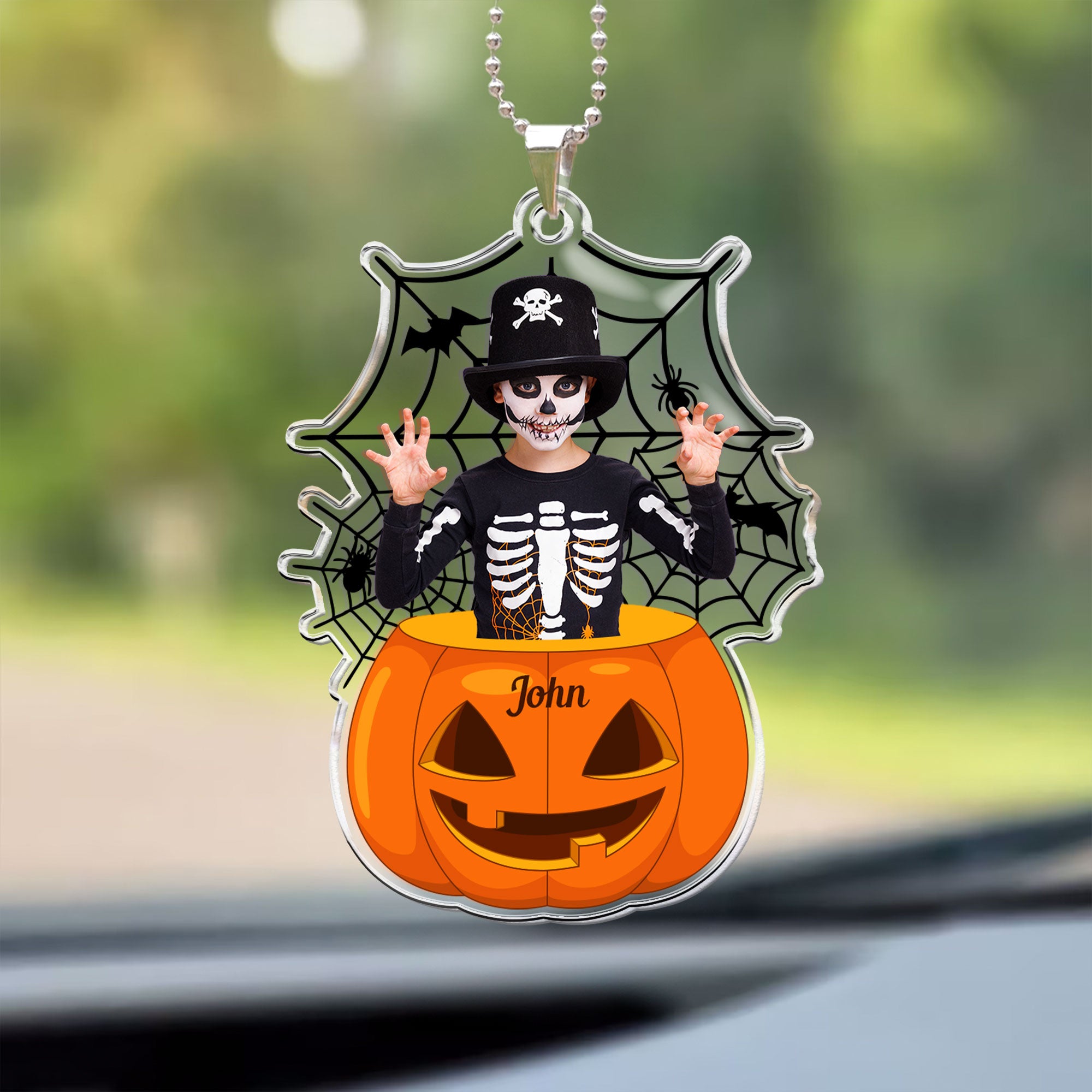 Scary Monster Kid In The Pumpkin Halloween Gift - Personalized Rear View Mirror Accessory