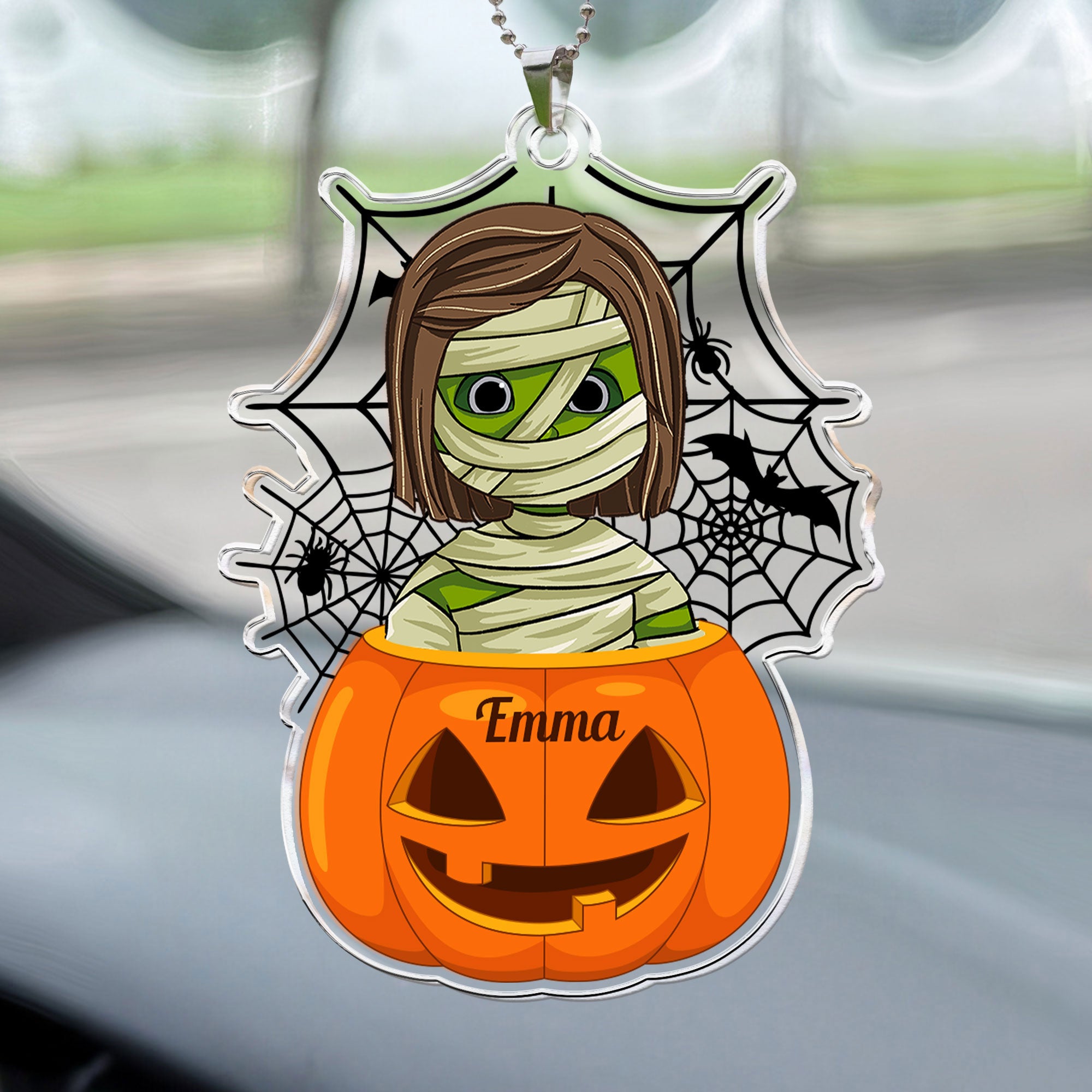 Scary Monster Kid In The Pumpkin Halloween Gift - Personalized Rear View Mirror Accessory