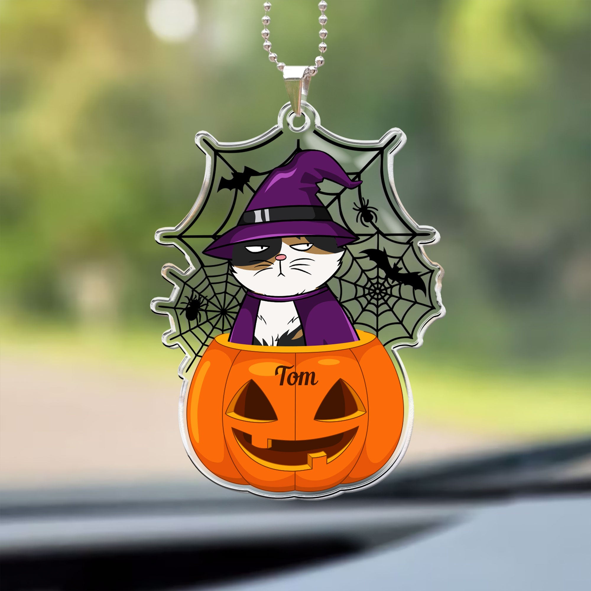 Scary Monster Pet In The Pumpkin Halloween Gift - Personalized Photo Rear View Mirror Accessory