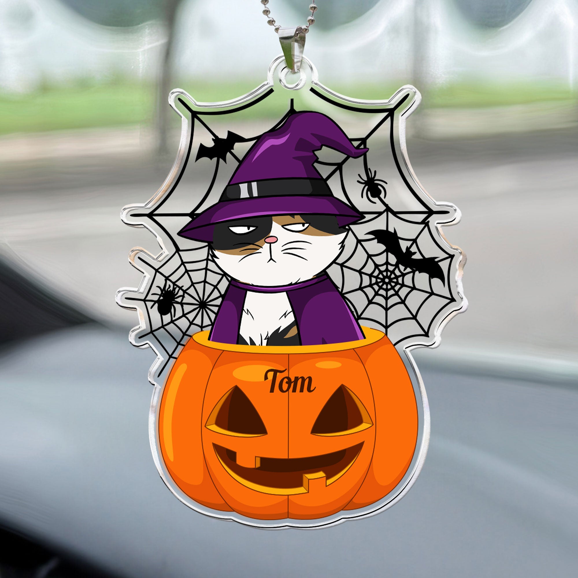 Scary Monster Pet In The Pumpkin Halloween Gift - Personalized Photo Rear View Mirror Accessory