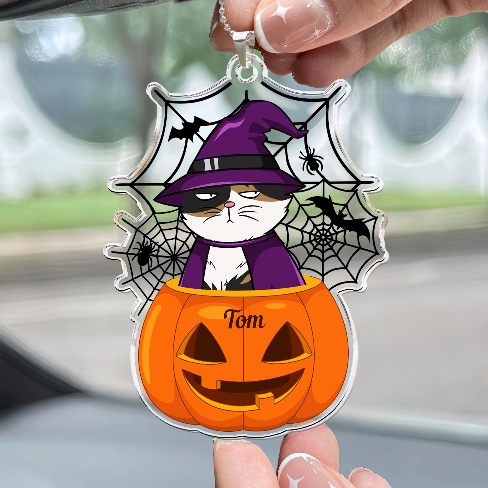 Scary Monster Pet In The Pumpkin Halloween Gift - Personalized Photo Rear View Mirror Accessory