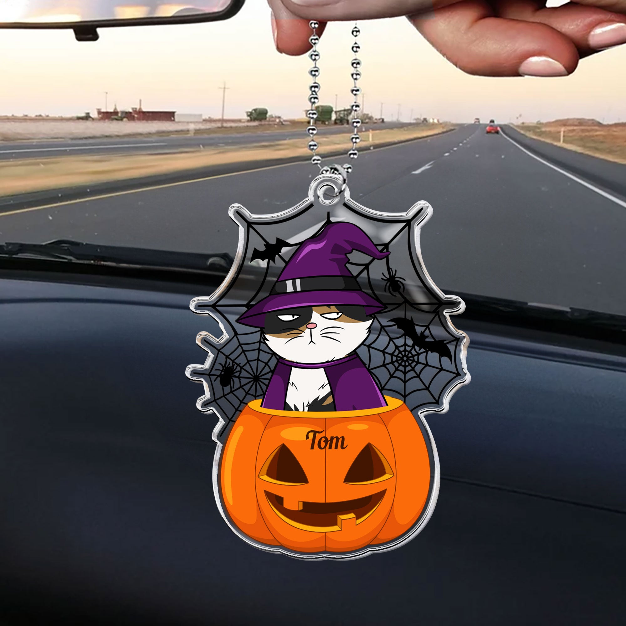 Scary Monster Pet In The Pumpkin Halloween Gift - Personalized Photo Rear View Mirror Accessory