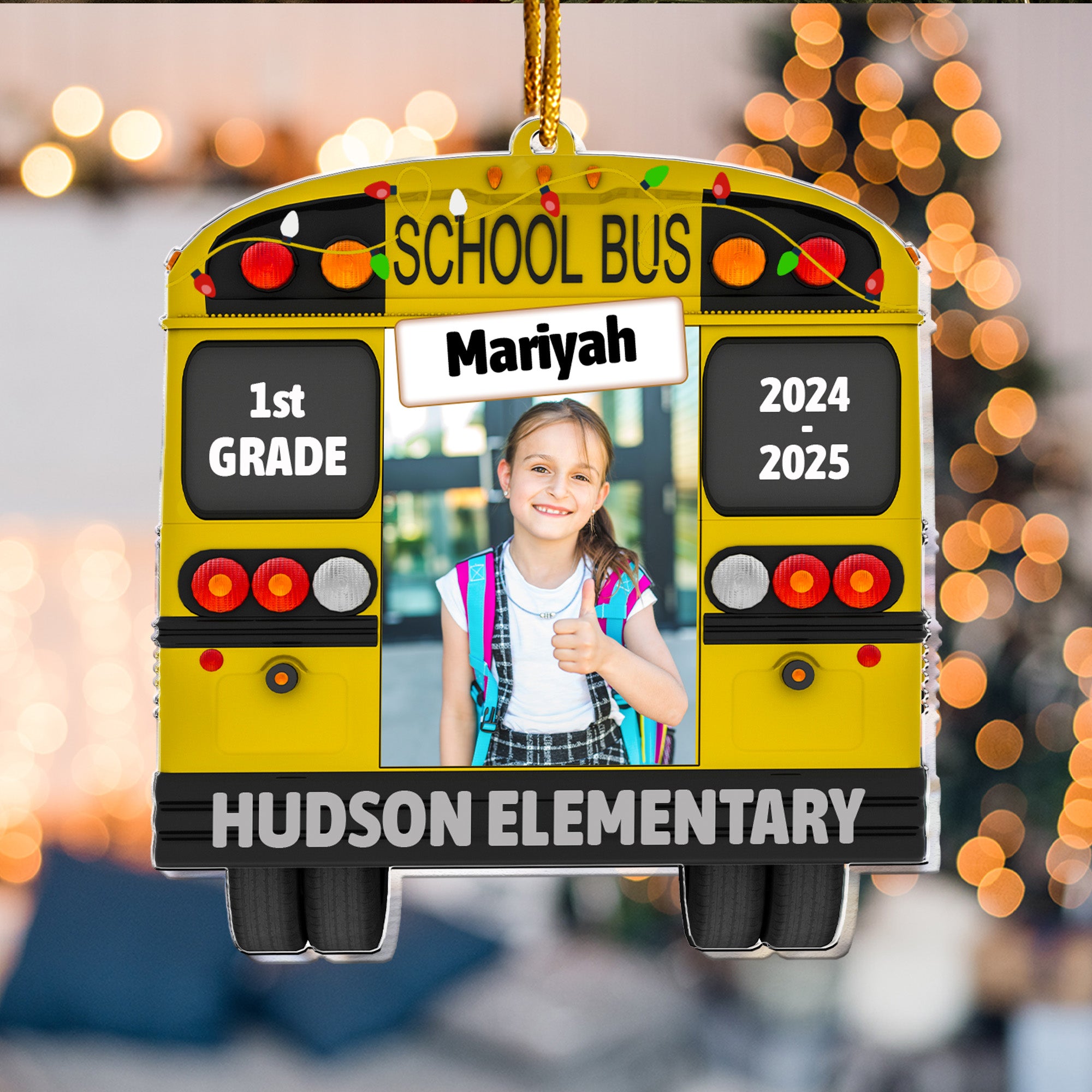 School Bus Kid - Personalized Acrylic Photo Ornament