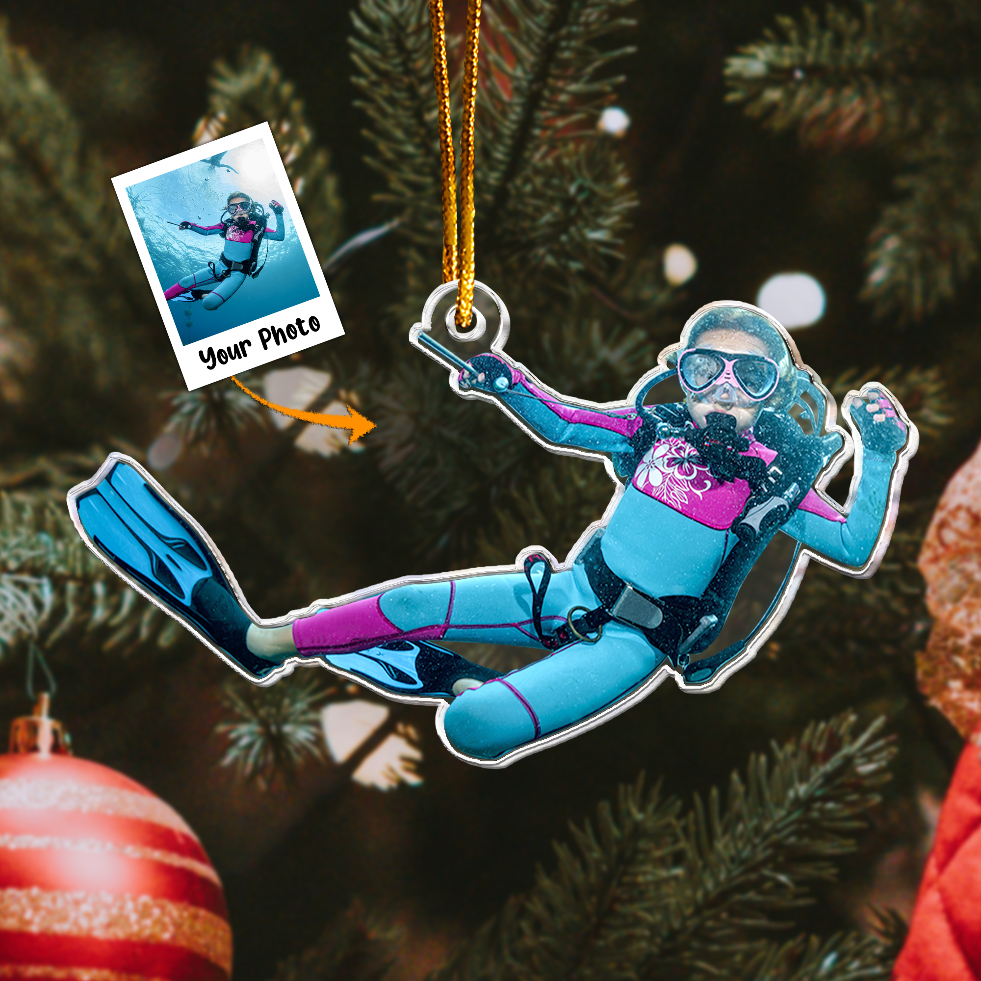 Scuba Diving Christmas Ornament For Diver - Personalized Acrylic Photo Ornament