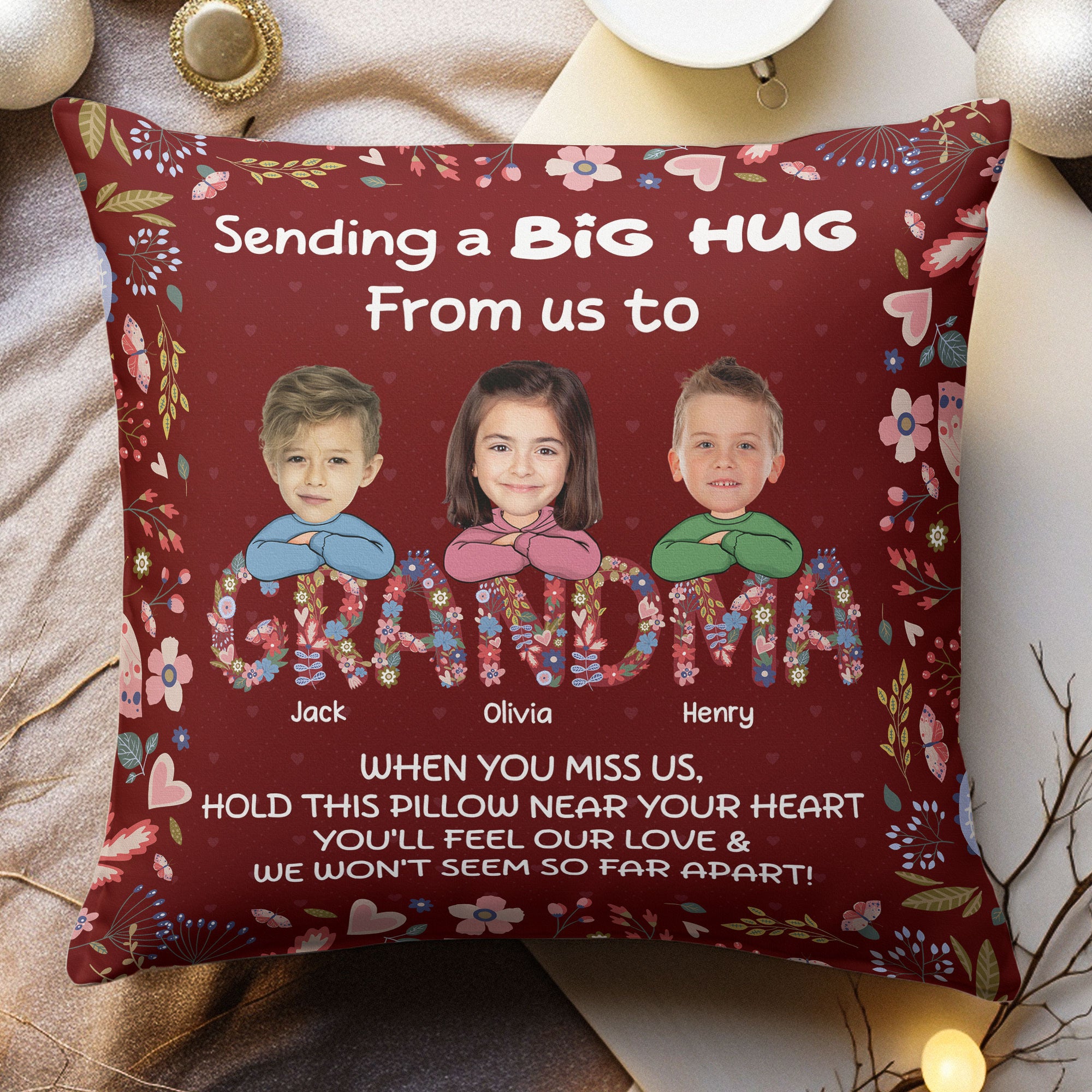 Sending A Big Hug - Personalized Photo Pillow (Insert Included)