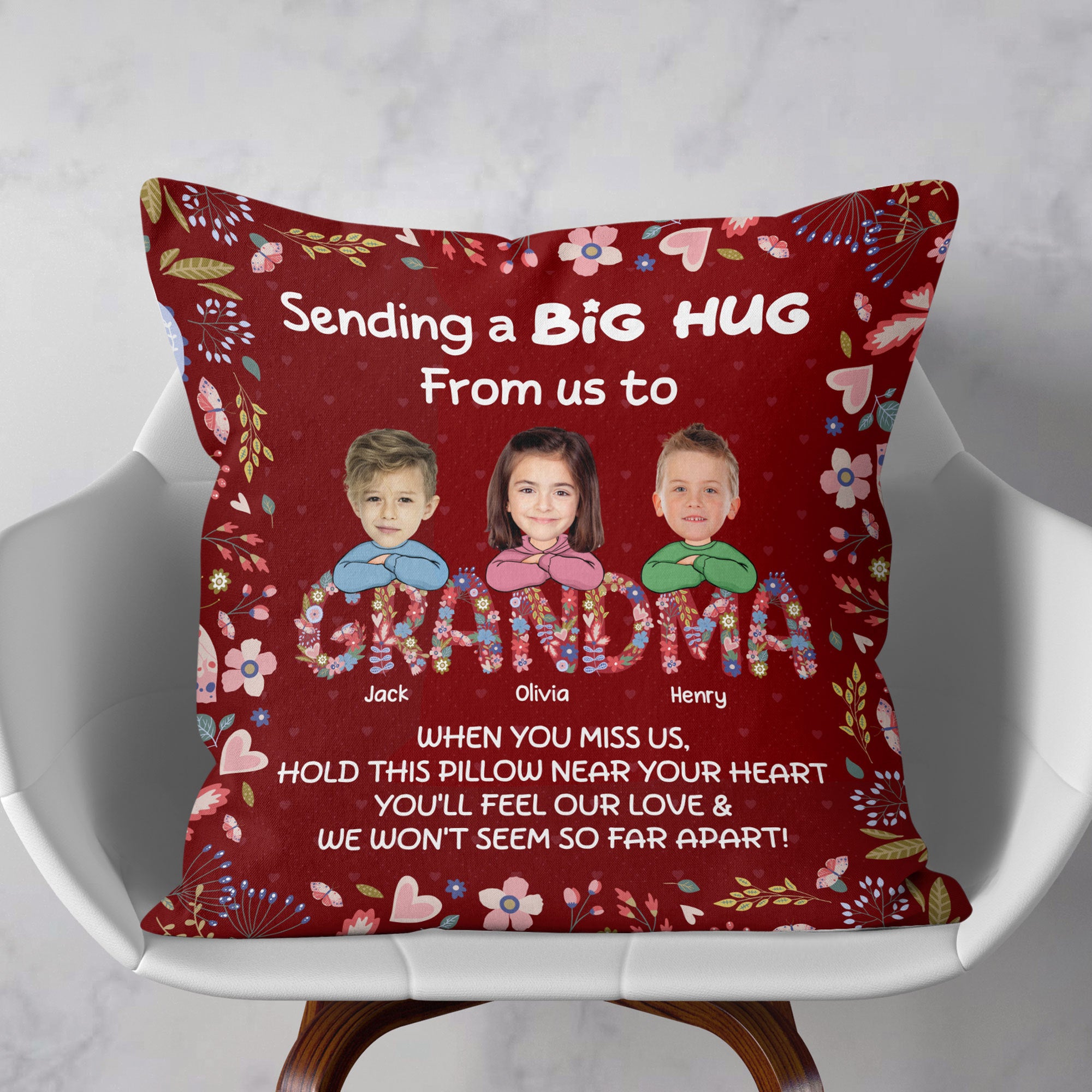 Sending A Big Hug - Personalized Photo Pillow (Insert Included)