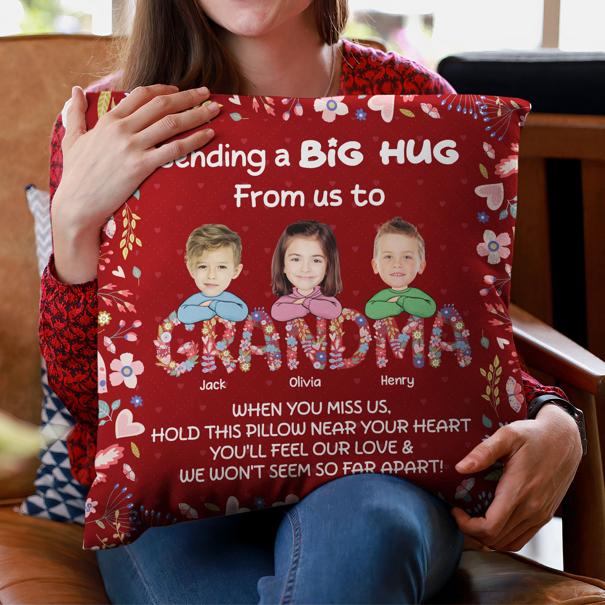 Sending A Big Hug - Personalized Photo Pillow (Insert Included)