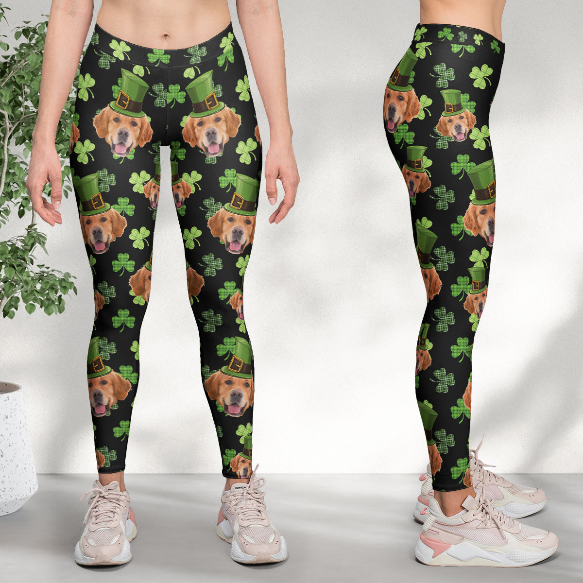 Shamrock Pet Face - Personalized Photo Leggings