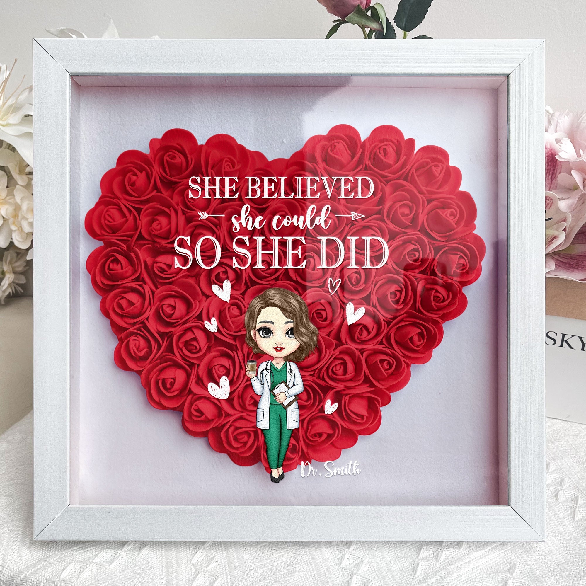 She Believed She Could - Personalized Flower Shadow Box