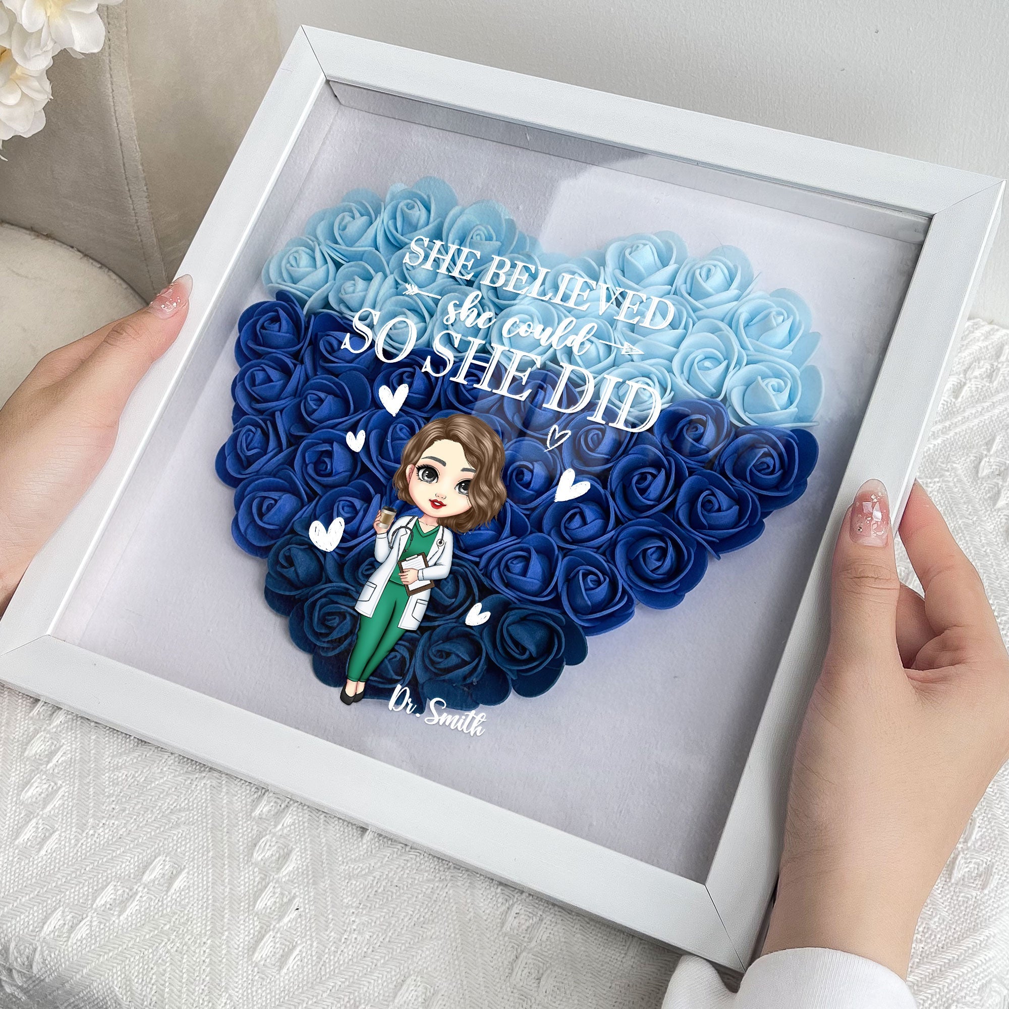 She Believed She Could - Personalized Flower Shadow Box