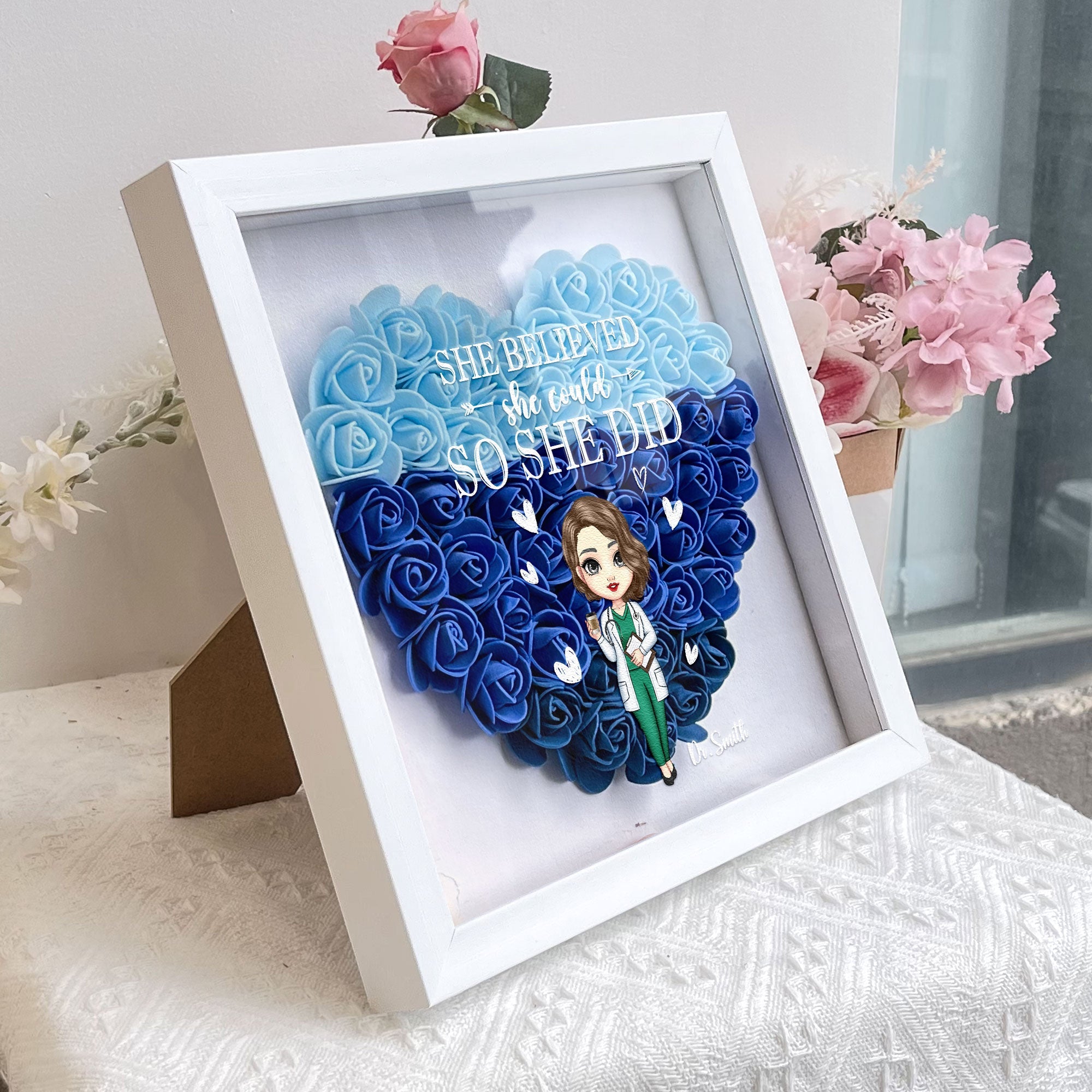 She Believed She Could - Personalized Flower Shadow Box