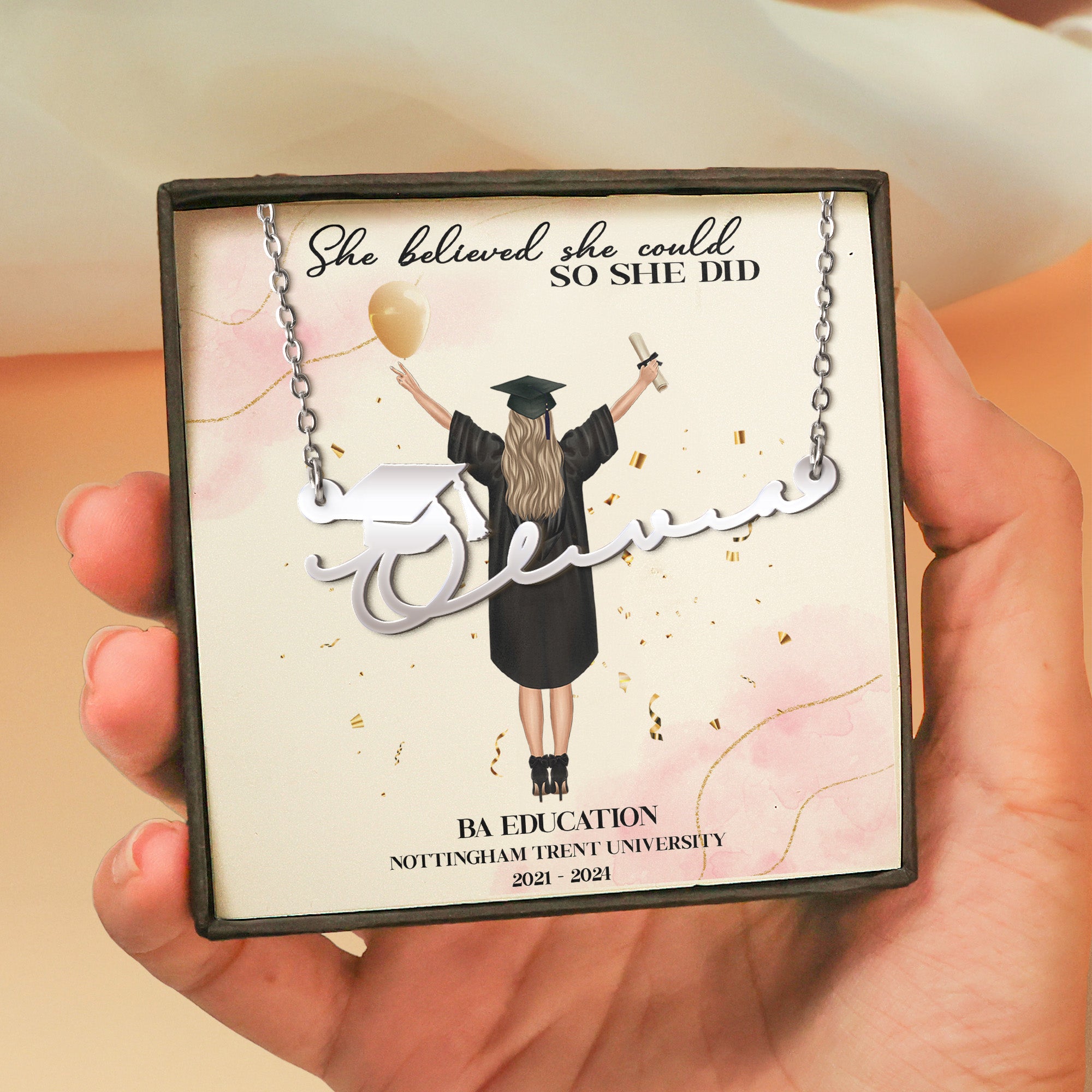 She Believed She Could So She Did Graduation Gifts - Custom Name Necklace