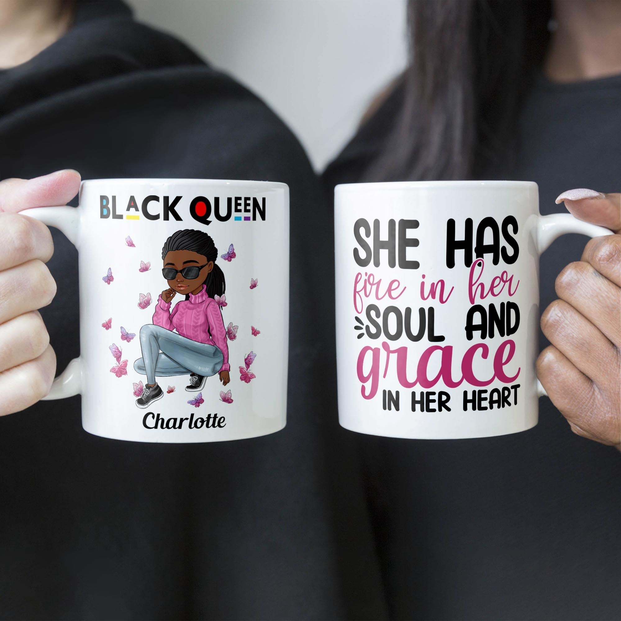 She Has Fire In Her Soul - Personalized Mug - Birthday Gift For Sista, Black Woman - Sassy Girls