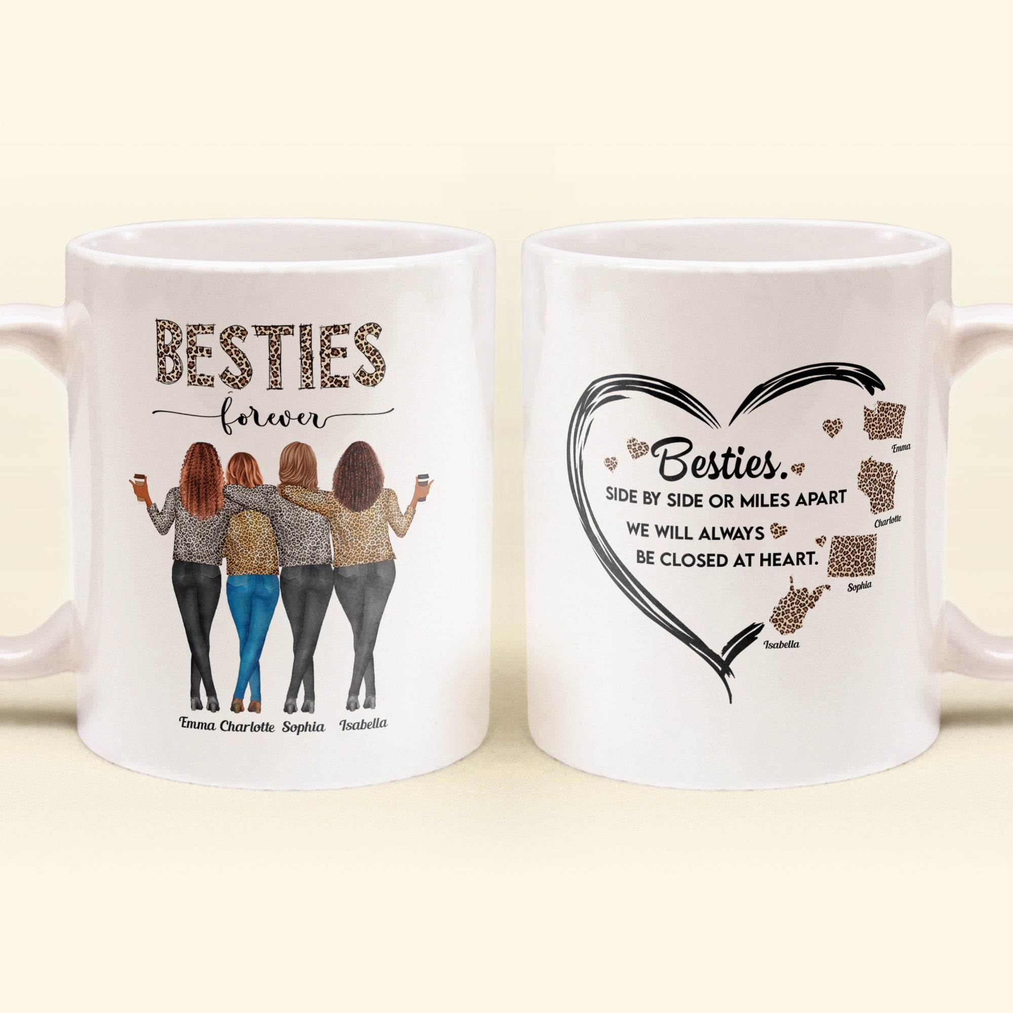 Side By Side Or Miles Apart Sisters Forever - Personalized Mug- Birthday Gift For Sisters, Sistas, Besties, BFF, Friends