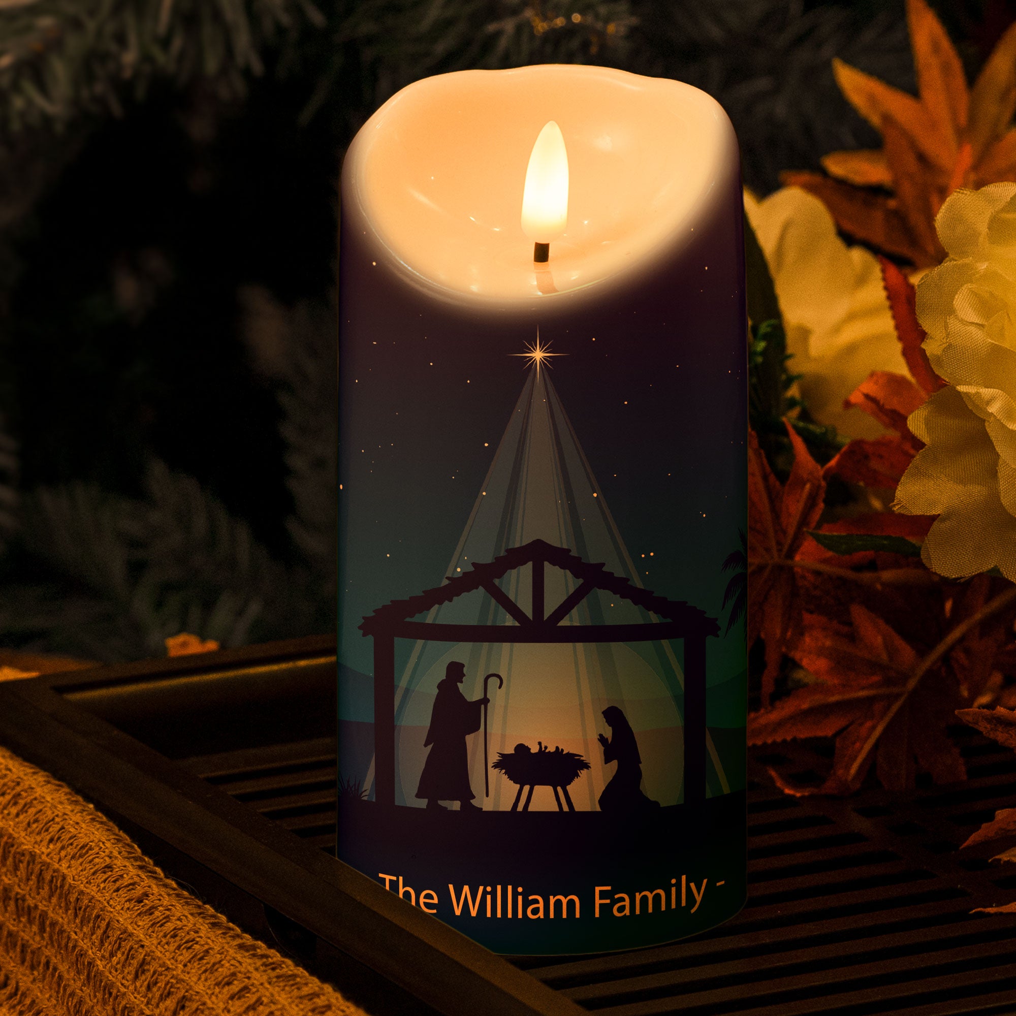 Silent Night Holy Night Nativity Gift For Family - Personalized LED Candle