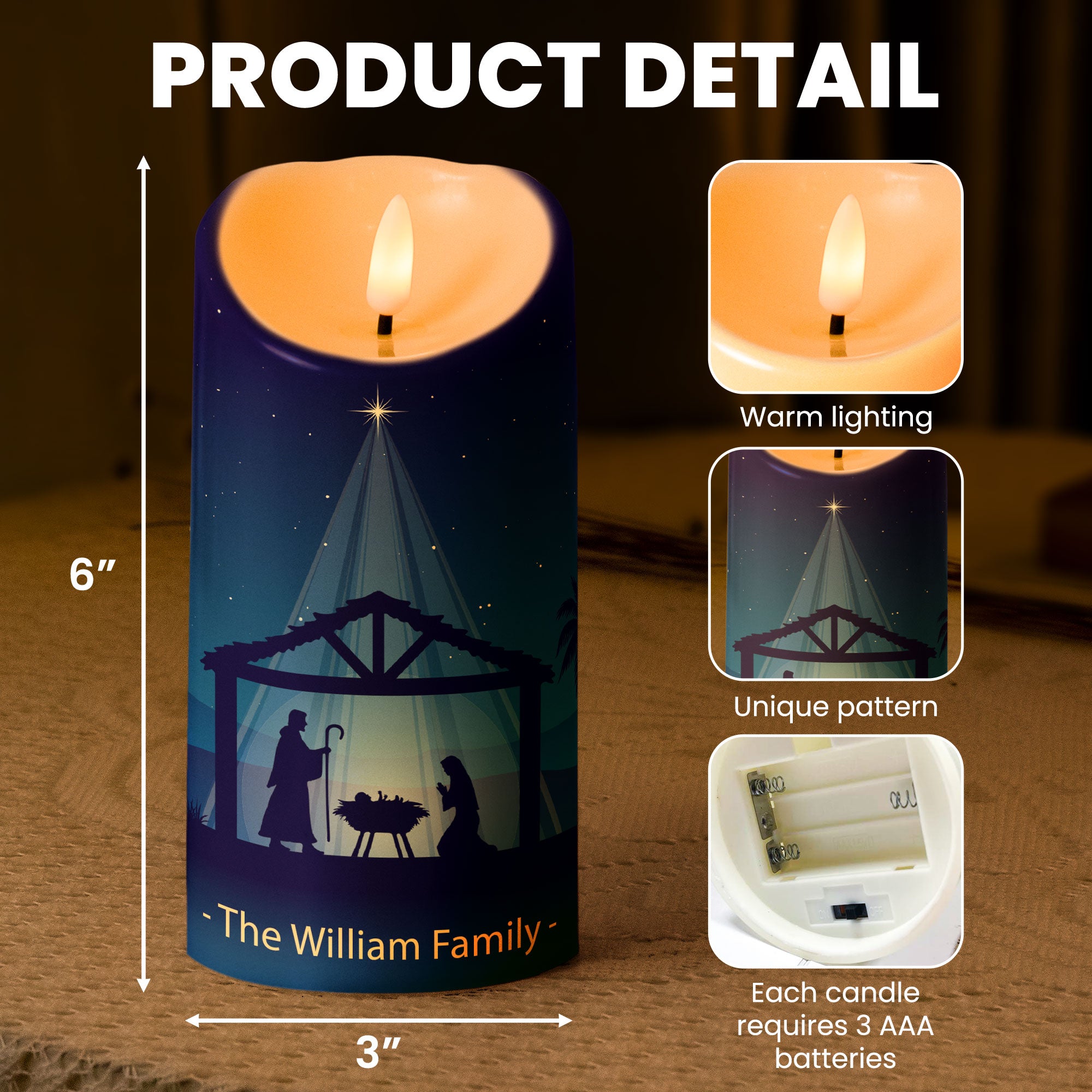 Silent Night Holy Night Nativity Gift For Family - Personalized LED Candle