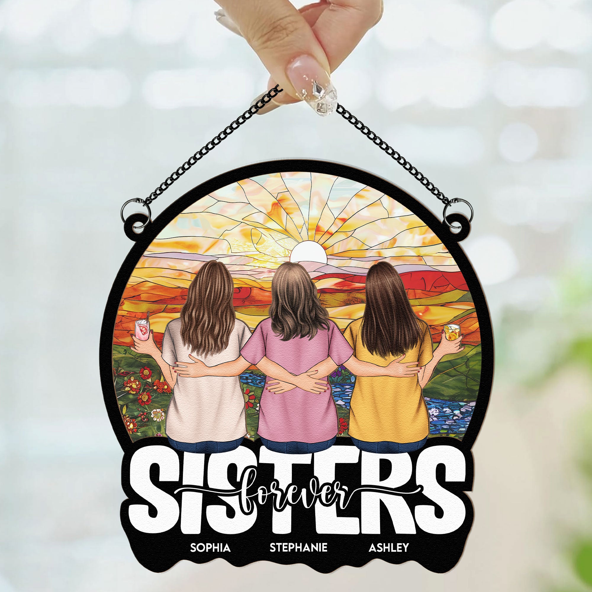 Sister Forever - Personalized Window Hanging Suncatcher Ornament