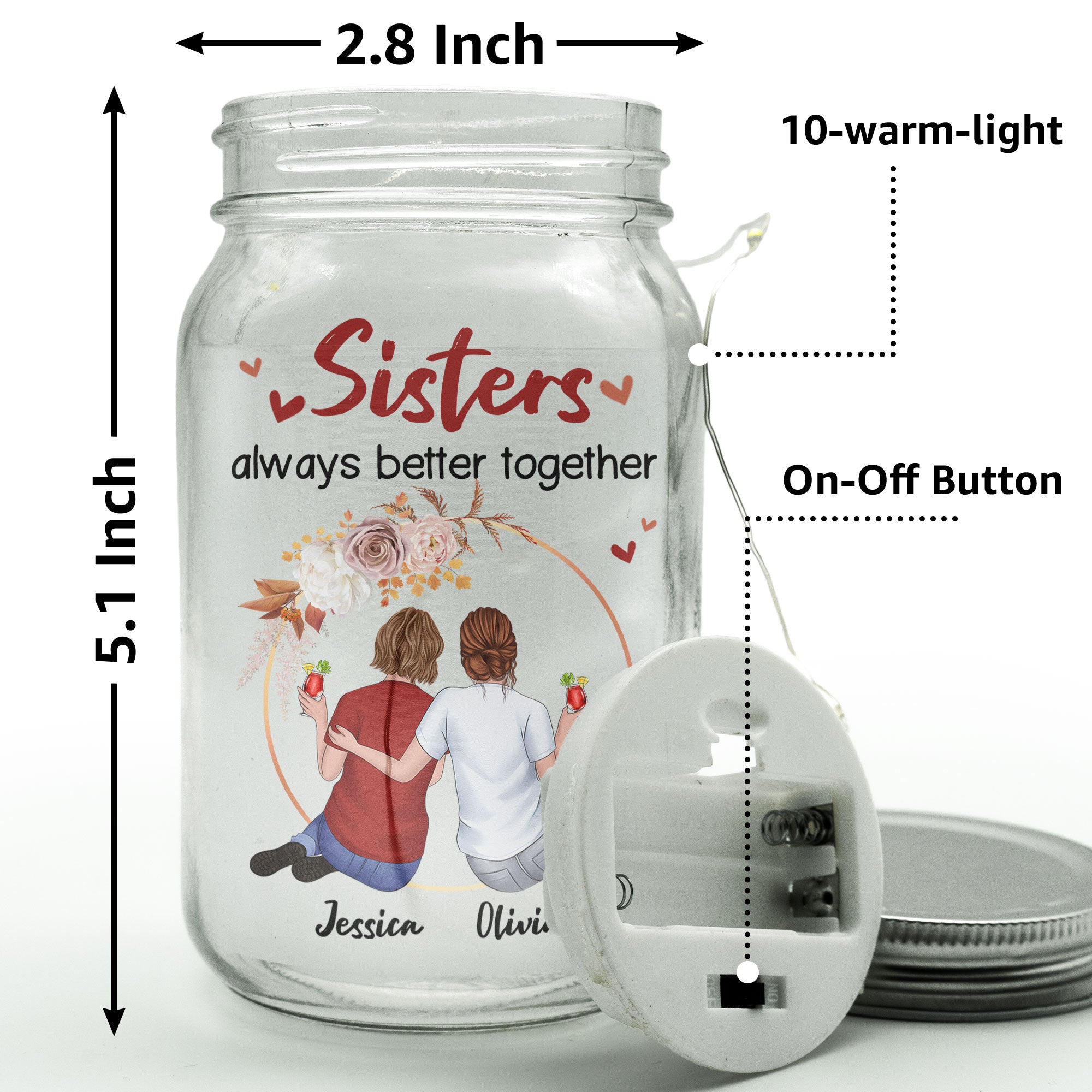 Sisters Always Better Together - Personalized Mason Jar Light