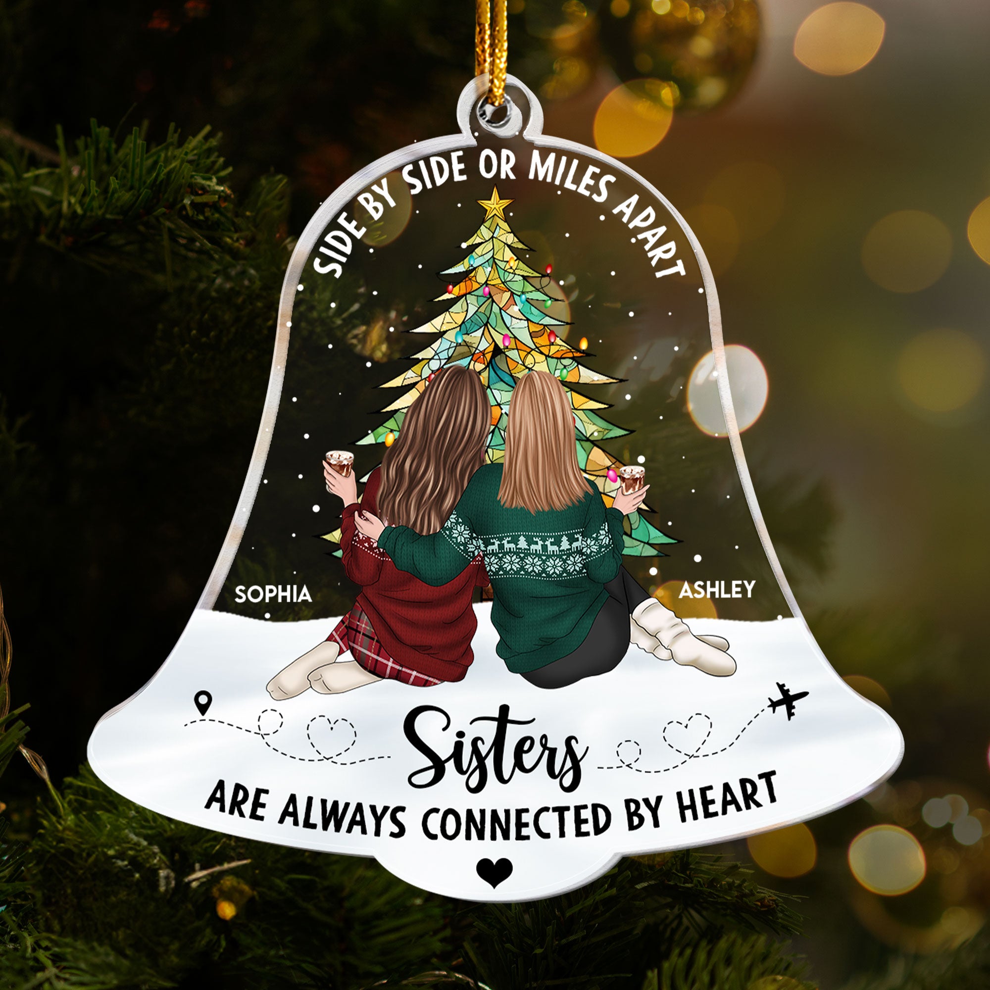 Sisters Are Always Connected By Heart - Personalized Acrylic Ornament