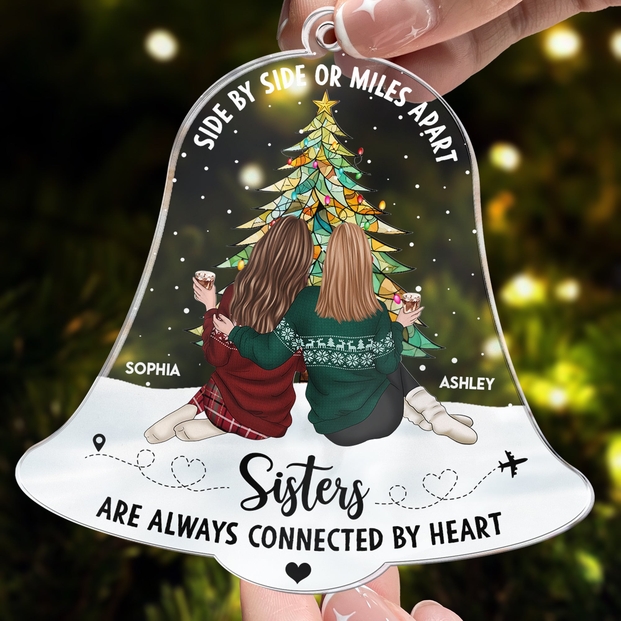 Sisters Are Always Connected By Heart - Personalized Acrylic Ornament