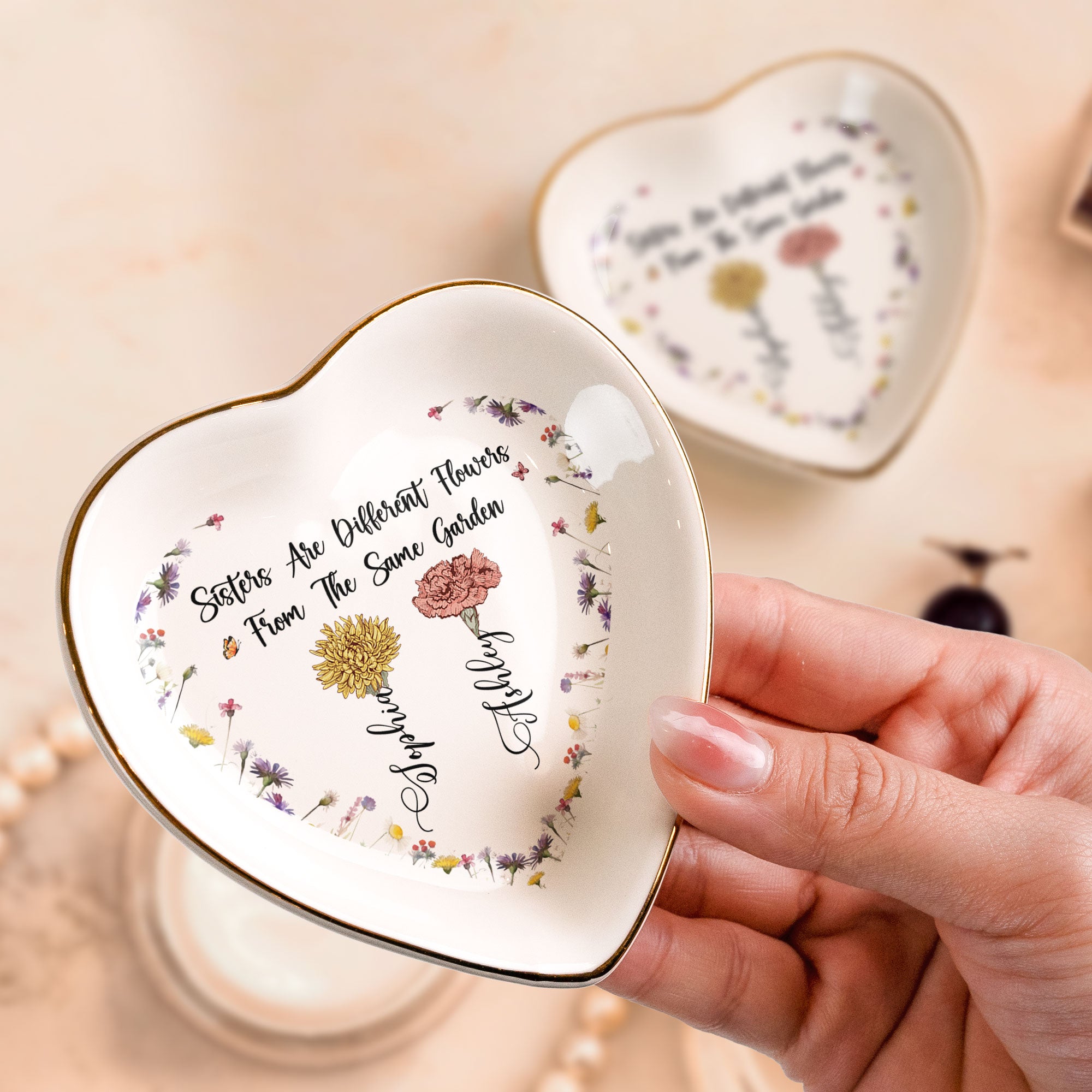 Sisters Are Different Flowers - Personalized Ring Dish