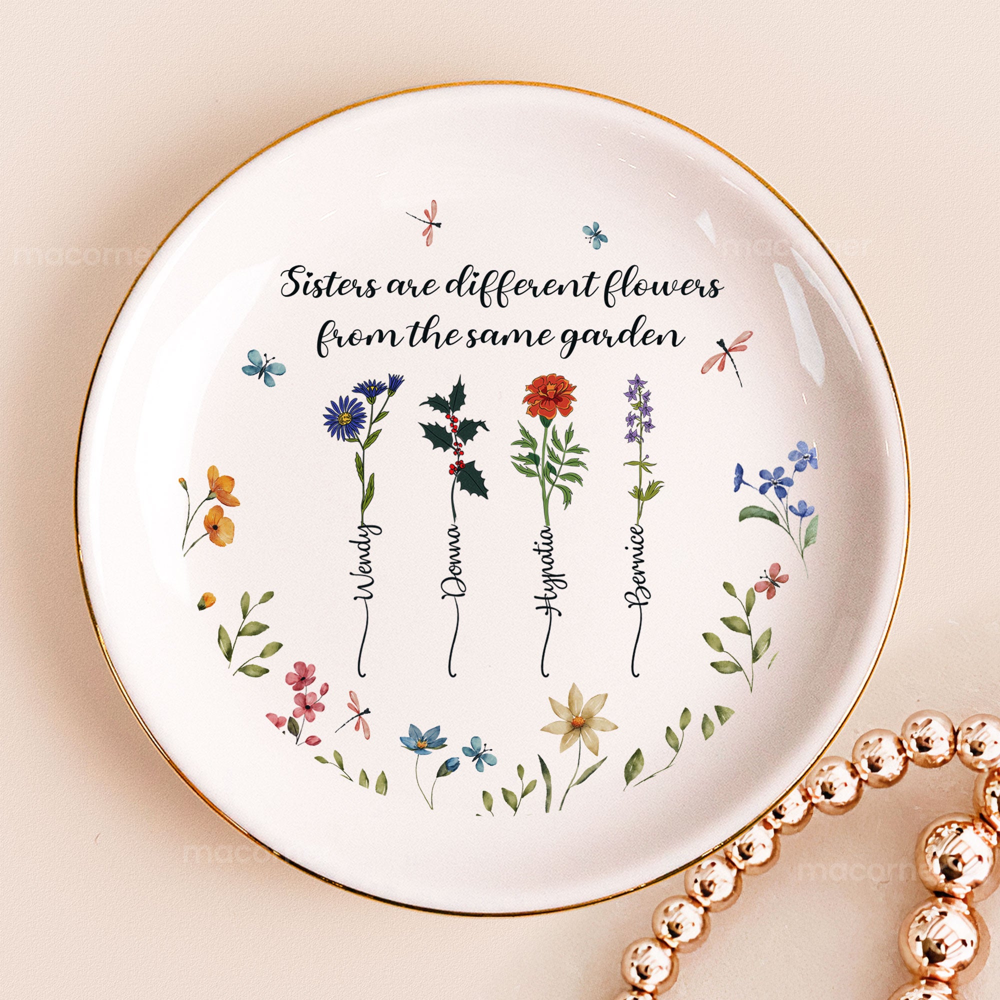 Sisters Are Differents Flowers Custom Birth Flowers - Personalized Jewelry Dish