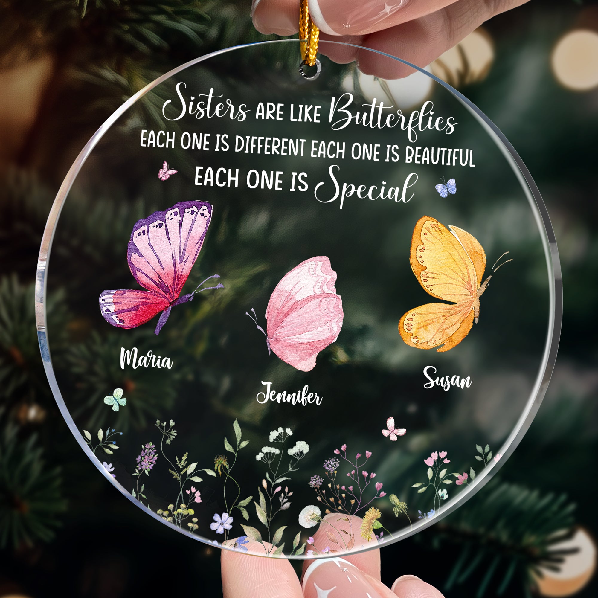 Sisters Are Like Butterflies In The Garden - Personalized Acrylic Ornament