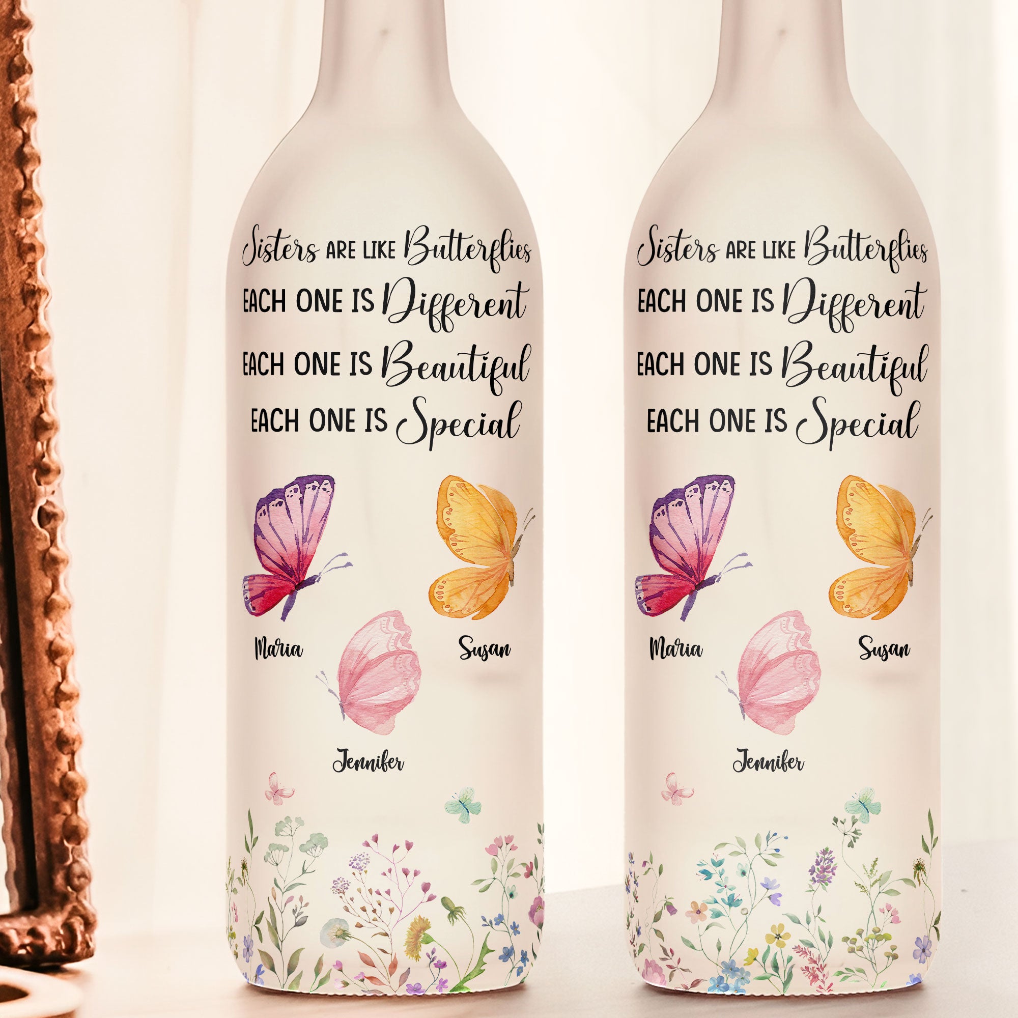 Sisters Are Like Butterflies - Personalized Bottle Lamp