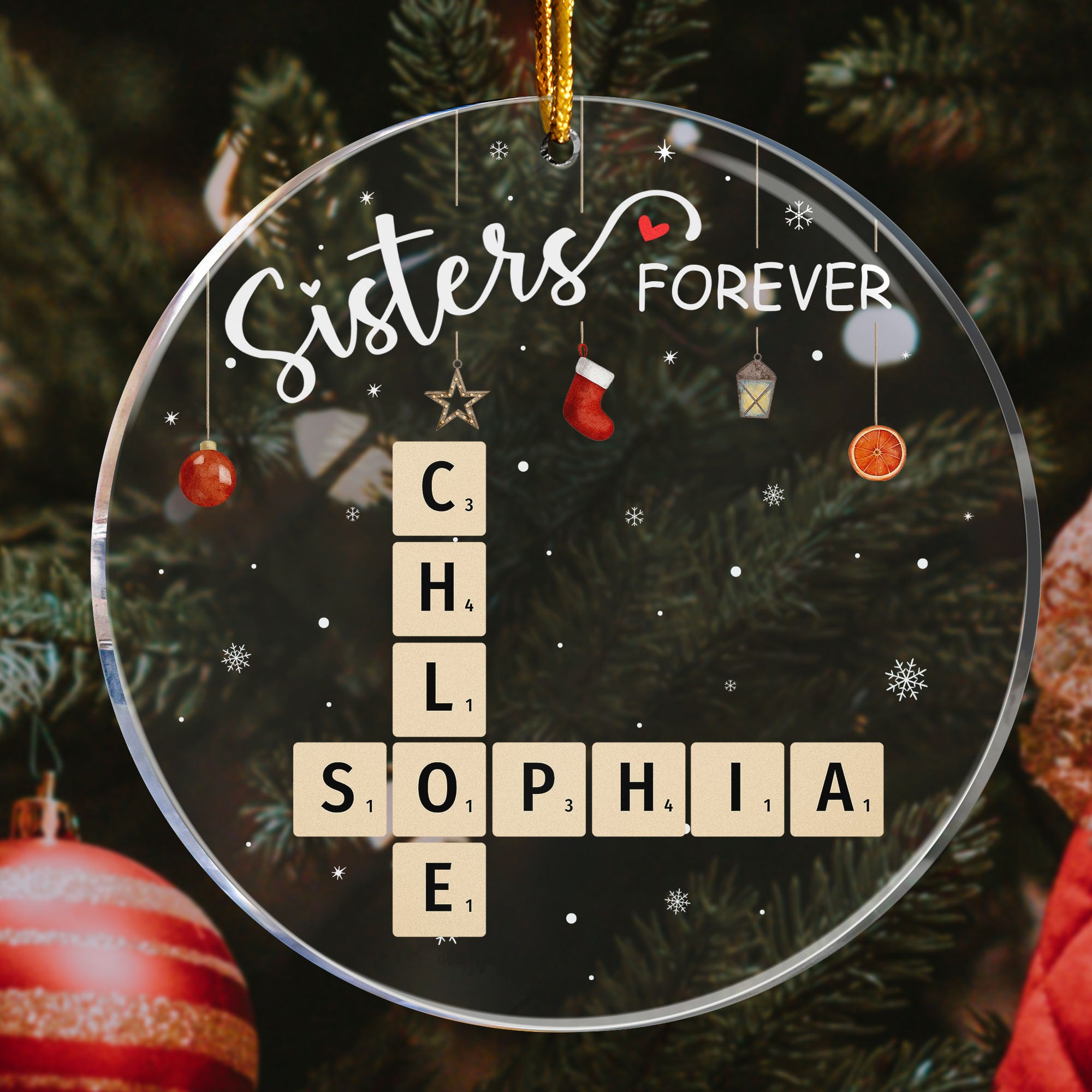 Sisters Forever Scrabble Custom Name - Personalized Acrylic Ornament