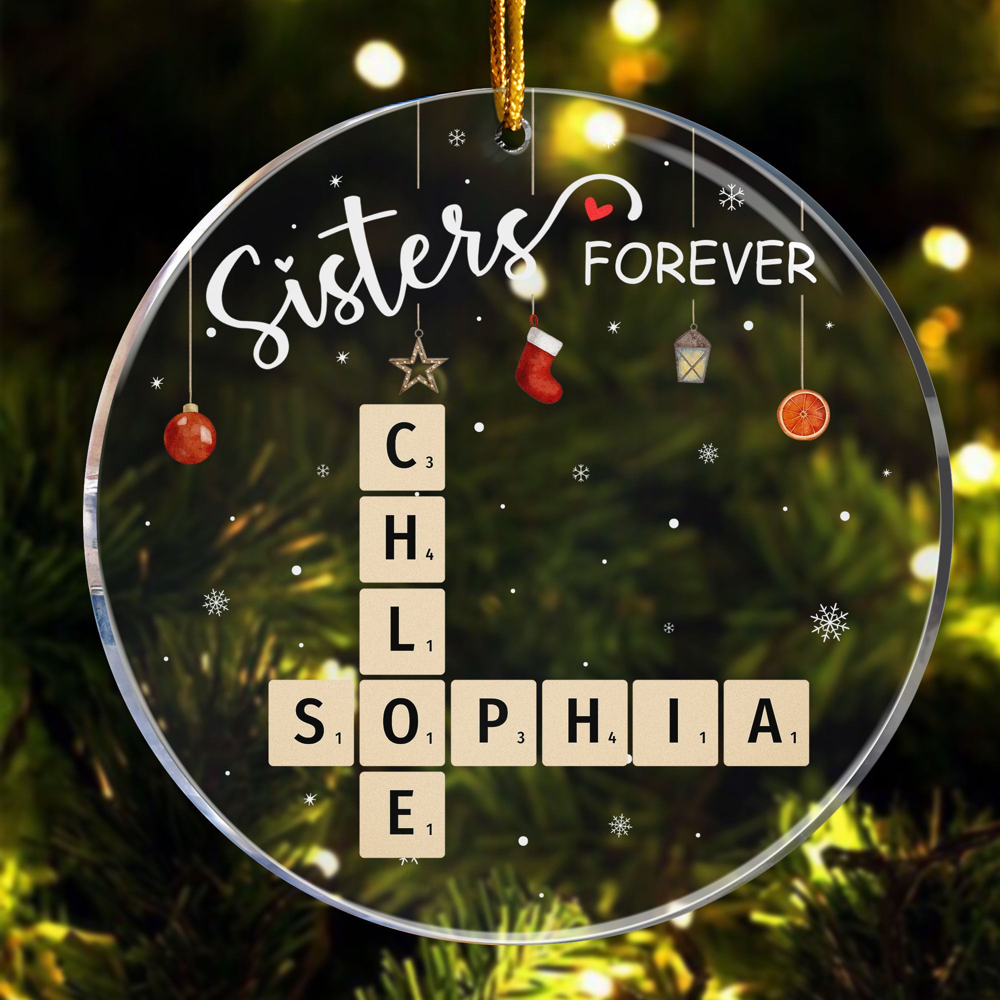 Sisters Forever Scrabble Custom Name - Personalized Acrylic Ornament