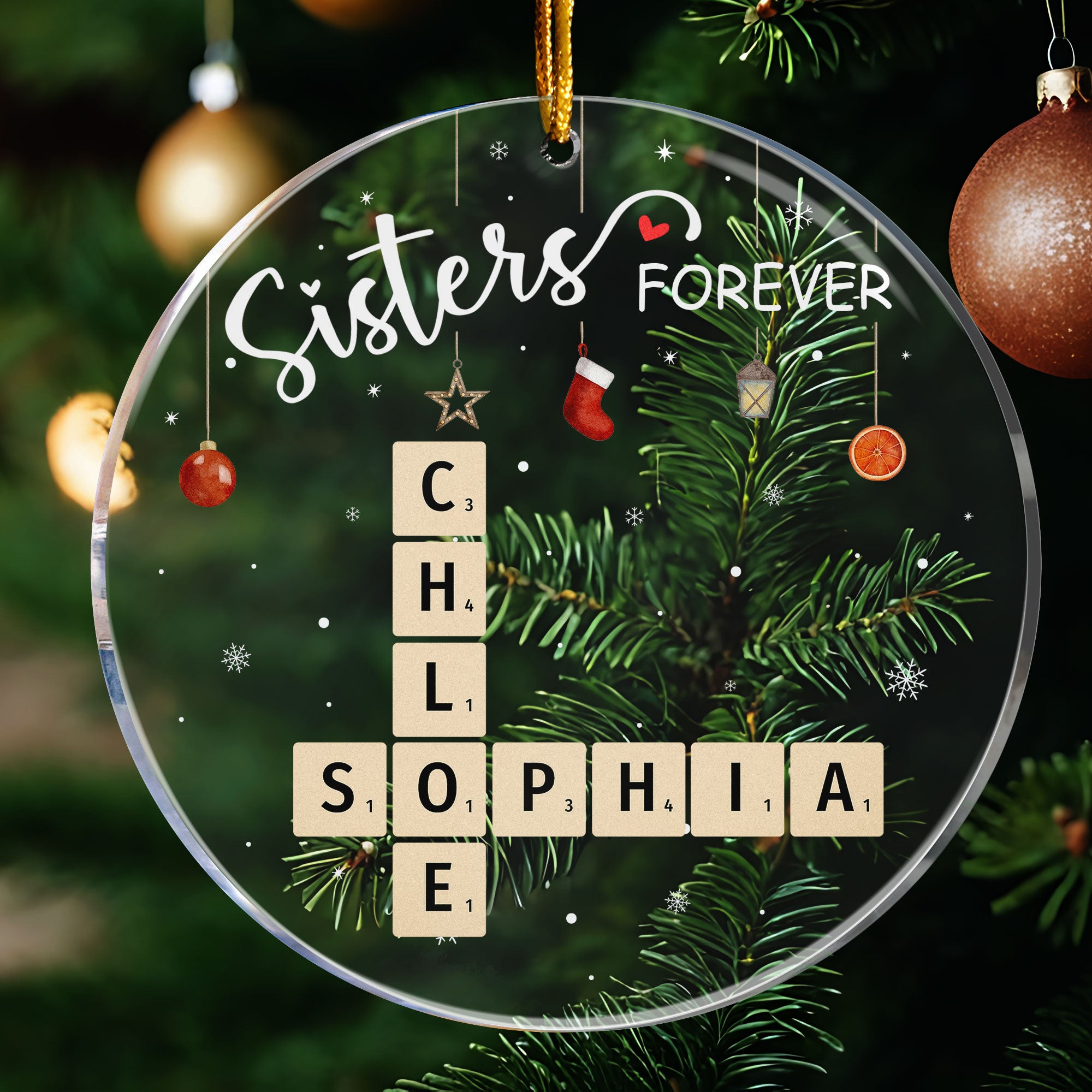 Sisters Forever Scrabble Custom Name - Personalized Acrylic Ornament