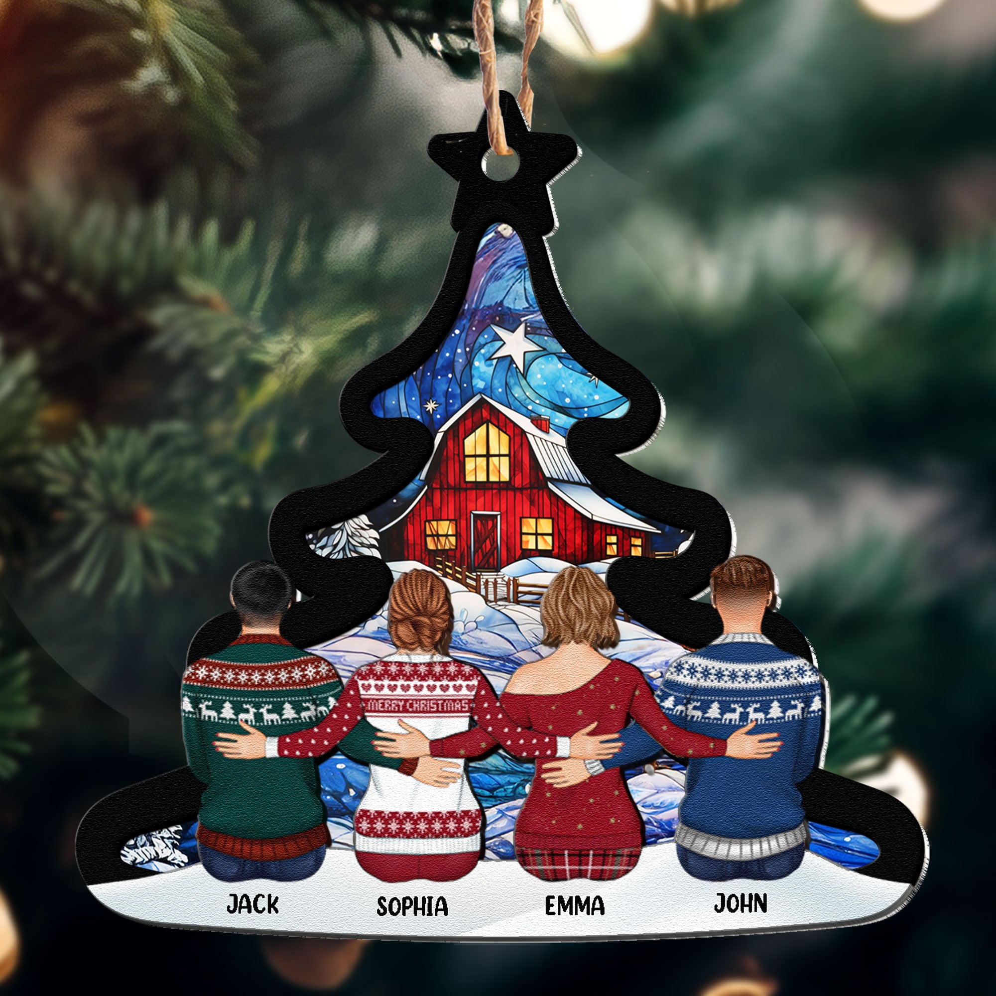 Sitting Under Christmas Tree - Gifts For Family, Friends - Personalized Wood And Acrylic Ornament