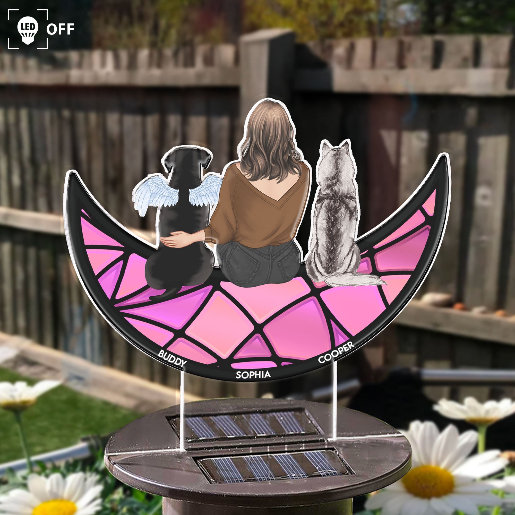 Sitting With Pets On The Moon - Personalized Solar Light