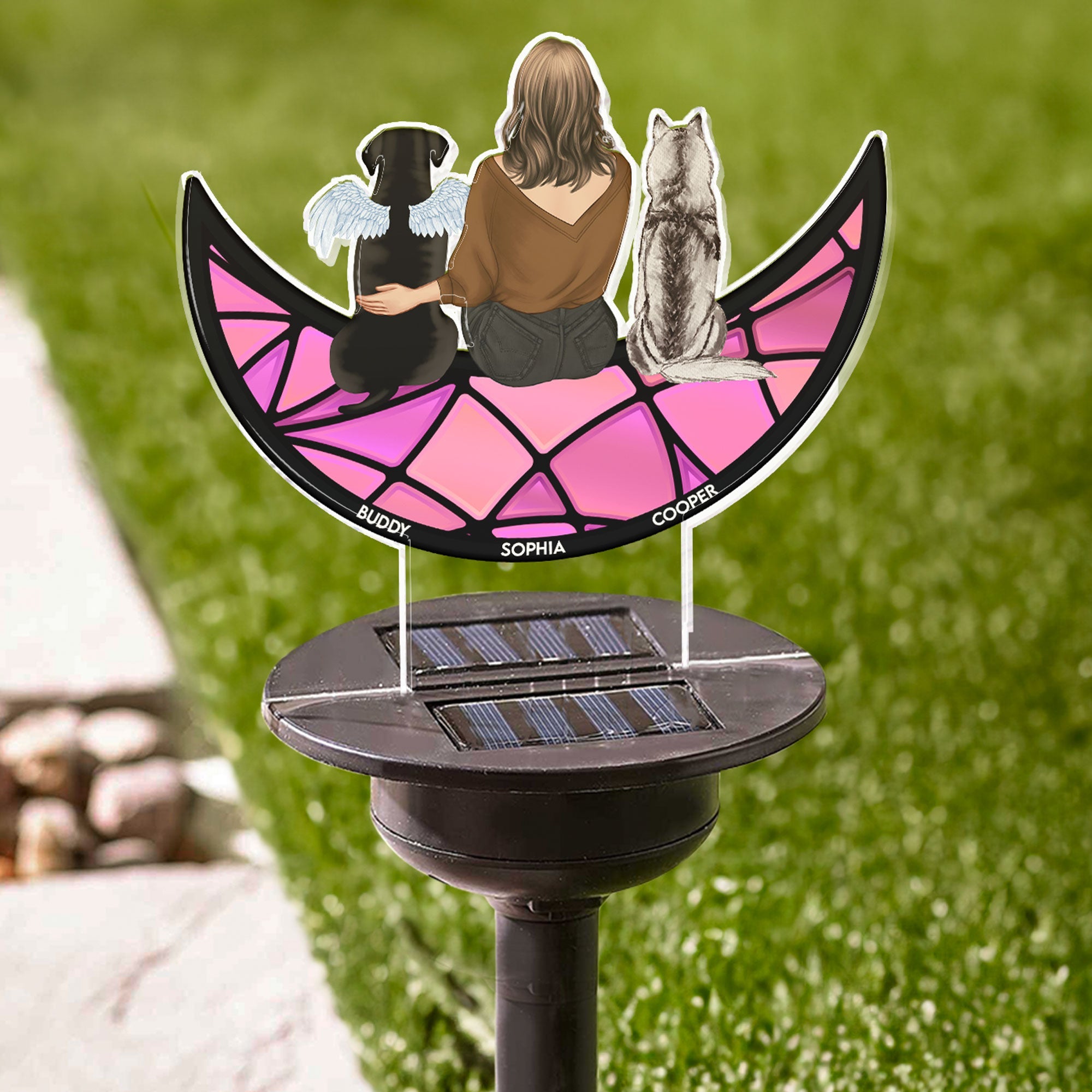 Sitting With Pets On The Moon - Personalized Solar Light