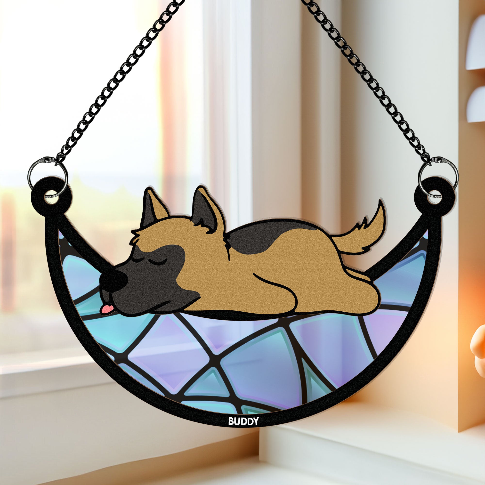 Sleeping Dog - New Version - Personalized Window Hanging Suncatcher Ornament