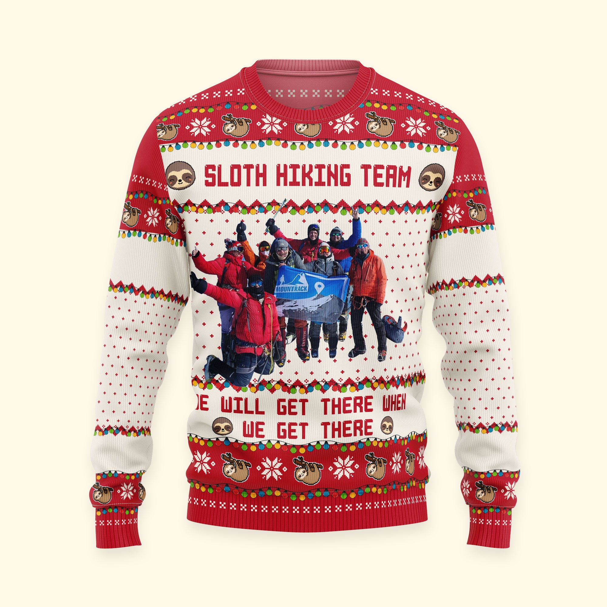 Sloth Hiking Team - Custom Hiking Photo For Team, Hiking Lovers - Personalized Photo Ugly Sweater