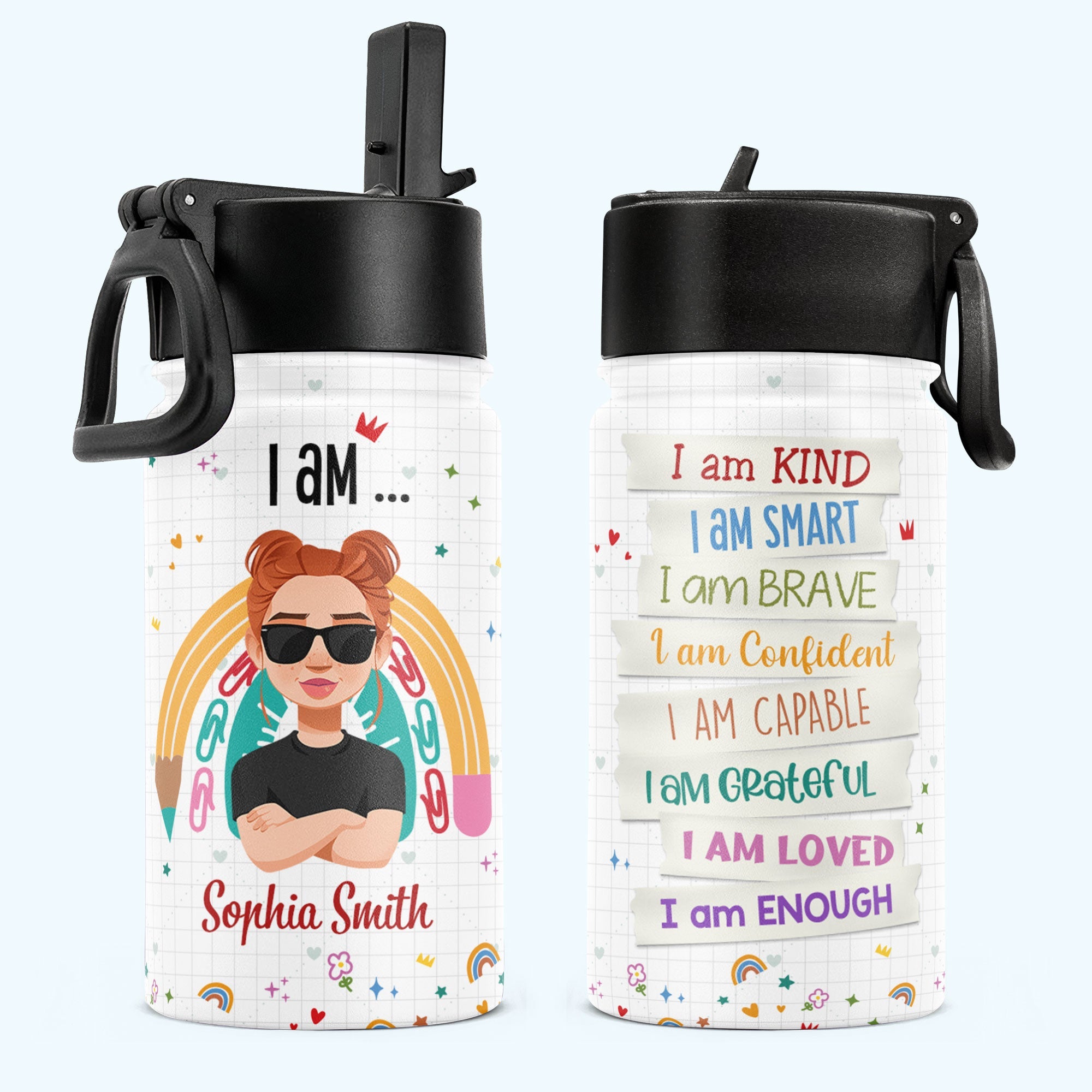 Smart Loved Brave - Personalized Kids Water Bottle With Straw Lid