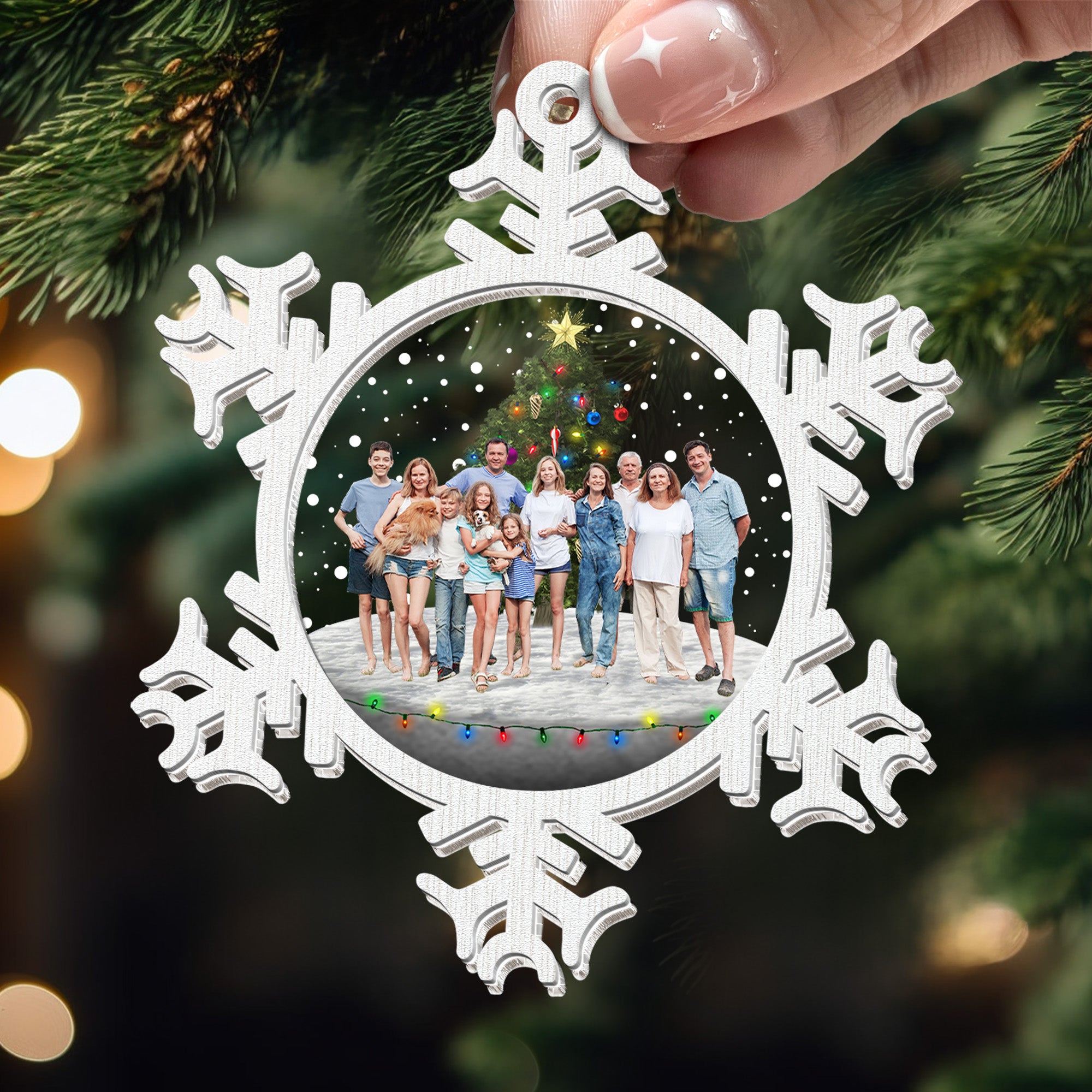 Snowflakes Merry Christmas With Family - Personalized Wood And Acrylic Photo Ornament