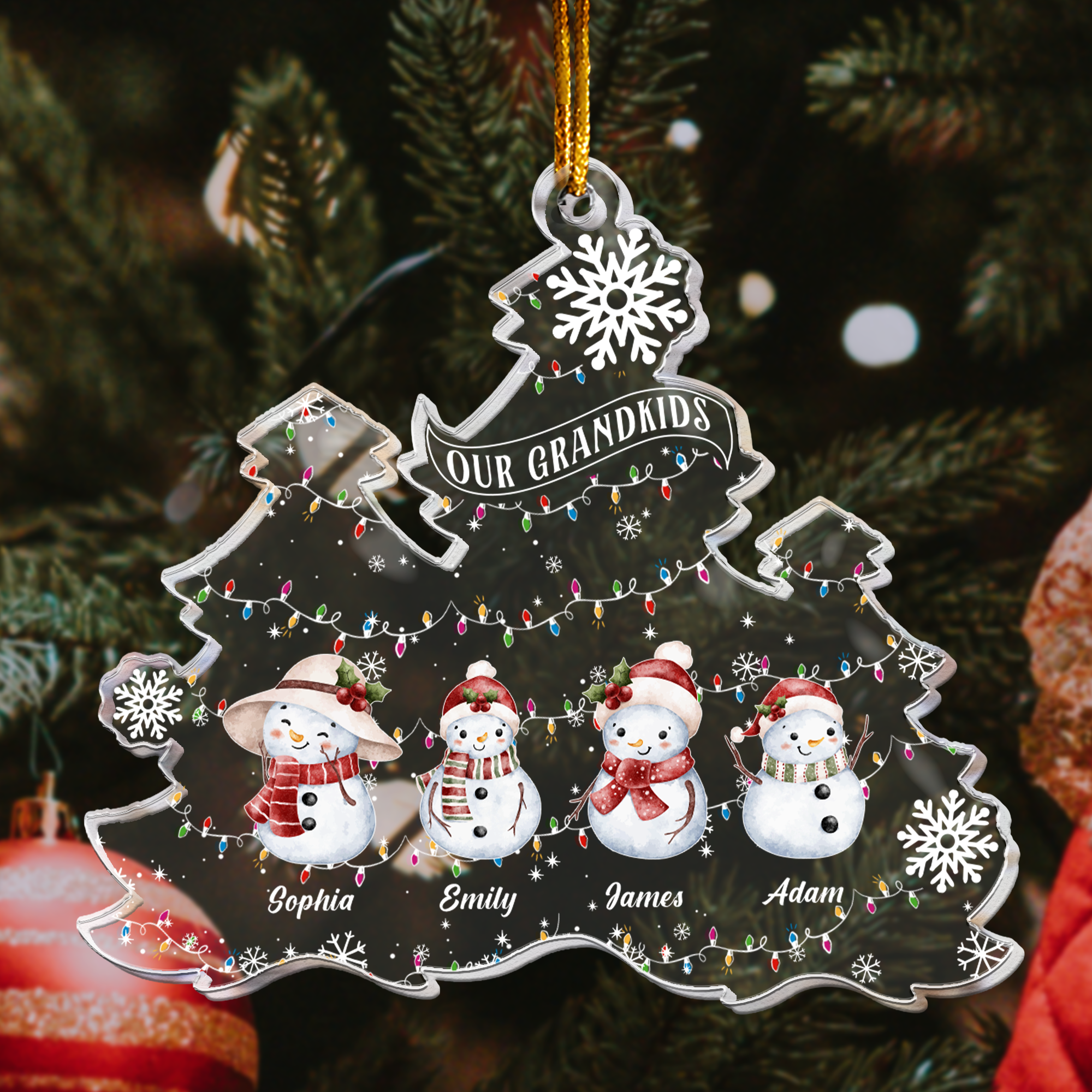 Snowman Grandkids With Names Gift For Grandma Grandparents - Personalized Acrylic Ornament