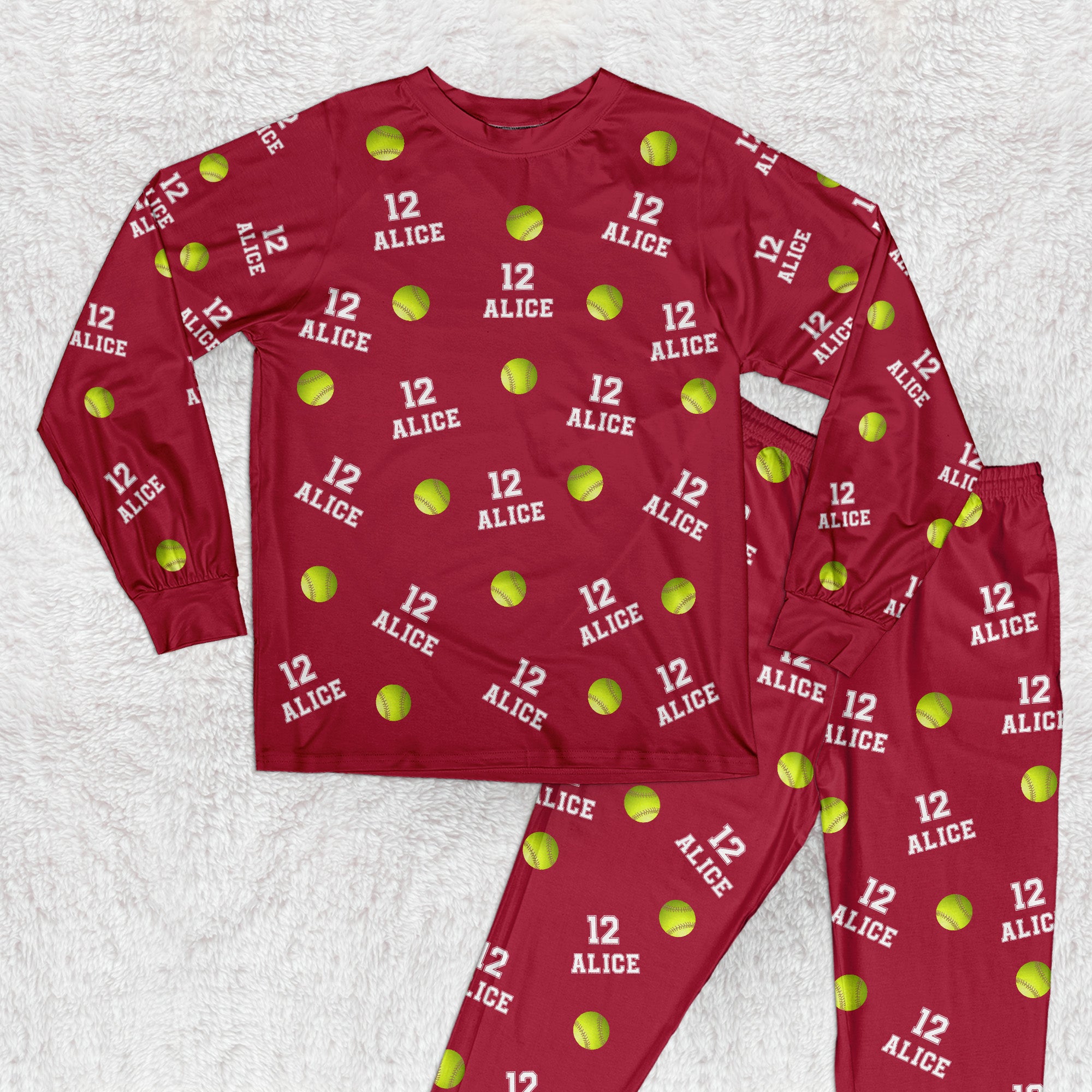 Softball Custom Name, Number - Personalized Pajamas Set