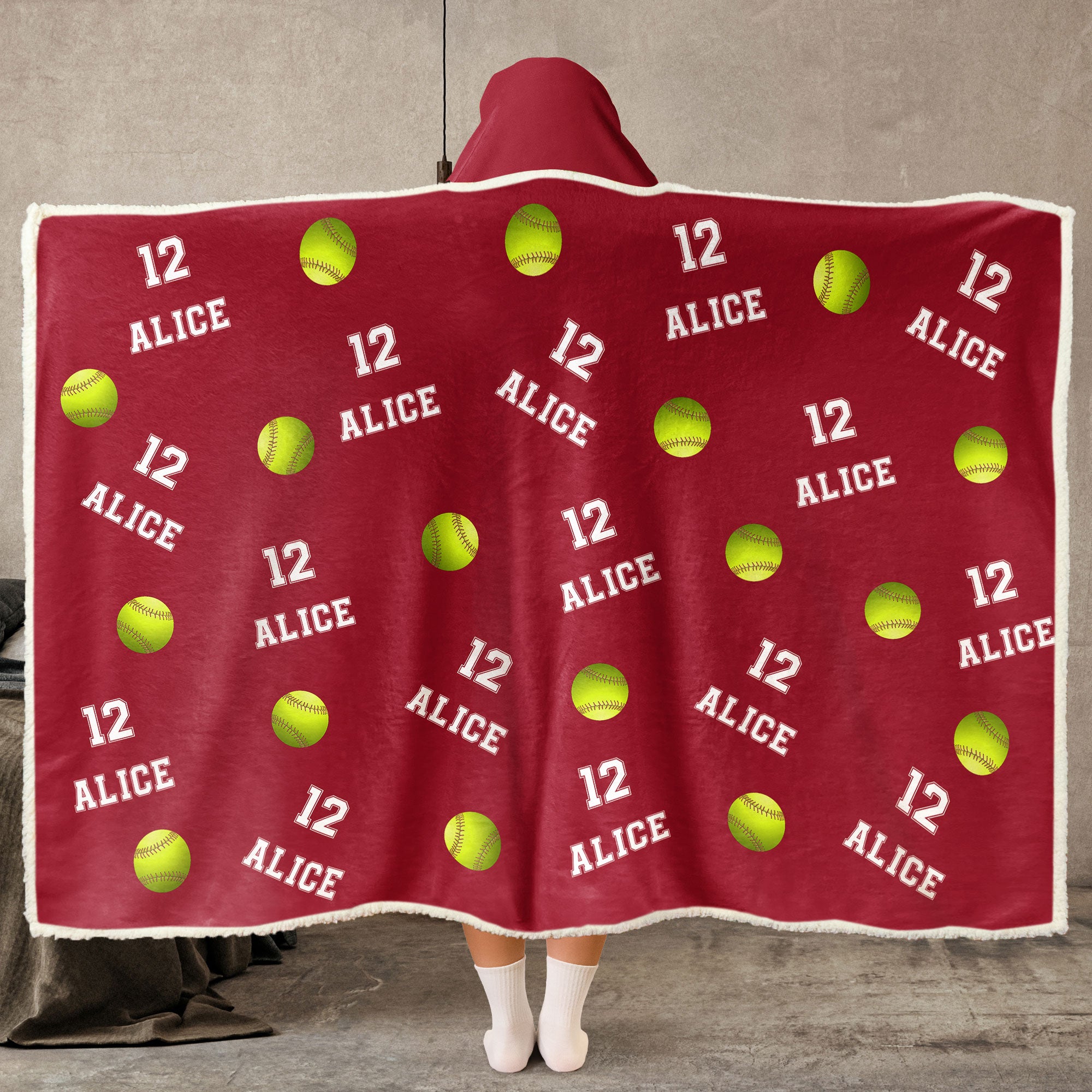 Softball Custom Name, Number - Personalized Wearable Blanket Hoodie